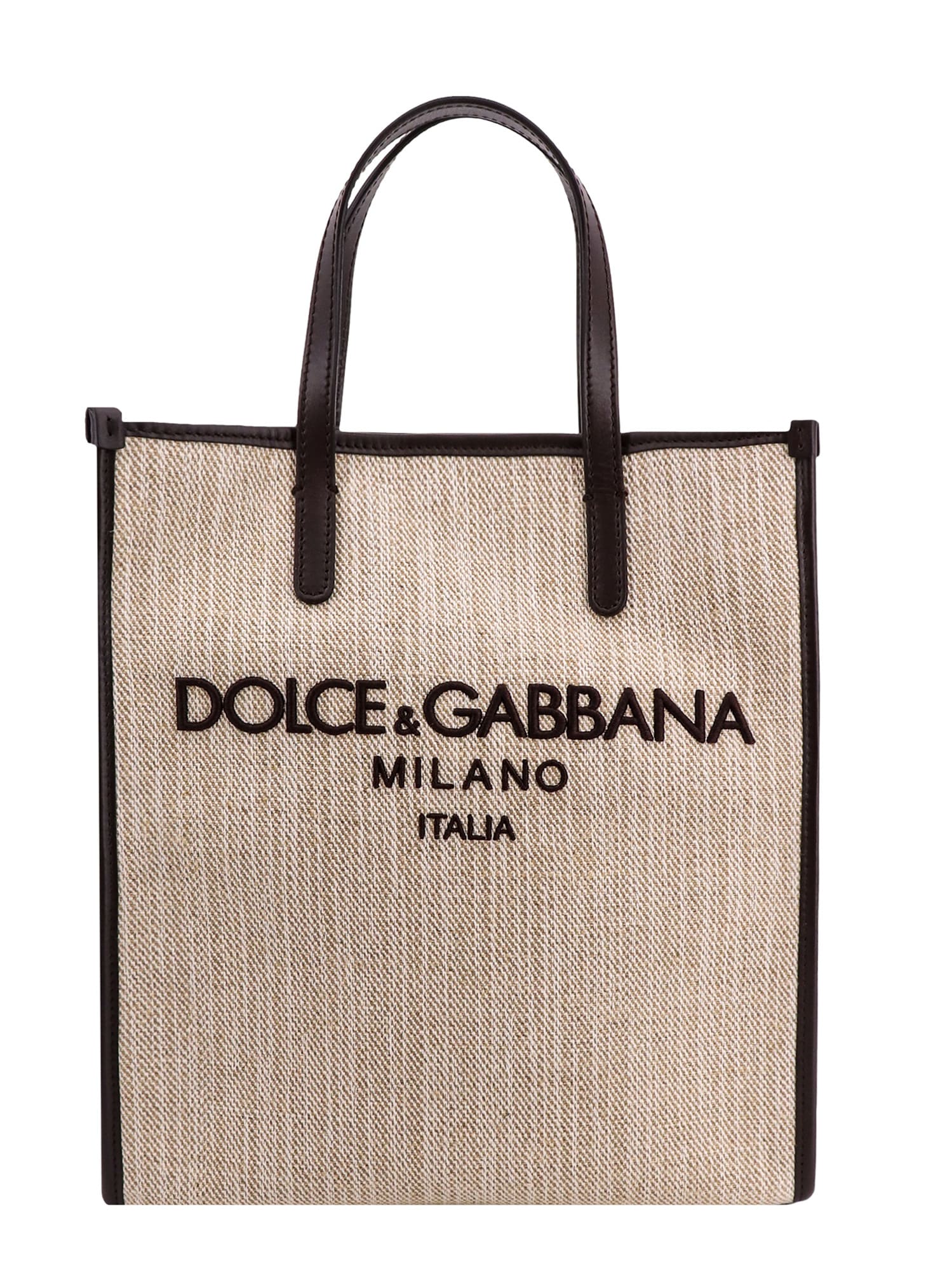 beige and white leather DG logo-print tote bag - DOLCE & GABBANA - Nida