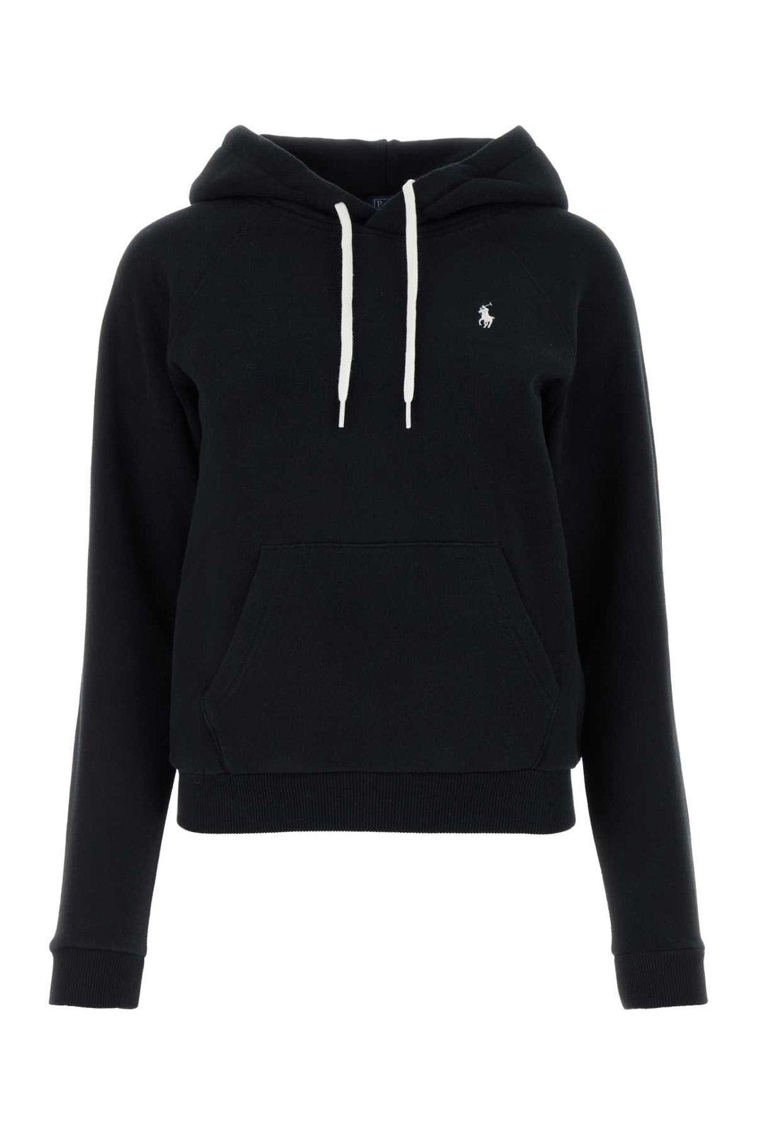 Shop Polo Ralph Lauren Logo Embroidered Drawstring Hoodie In Nero