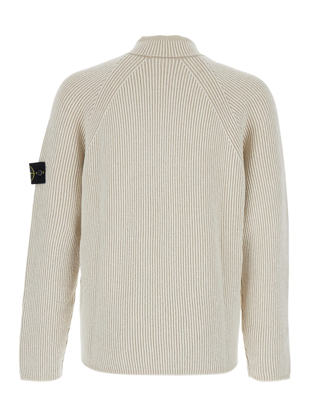 Stone Island White Sweater With Logo Patch On The Sleeve And Front Half Zip Closure In Wool Stretch Man In White