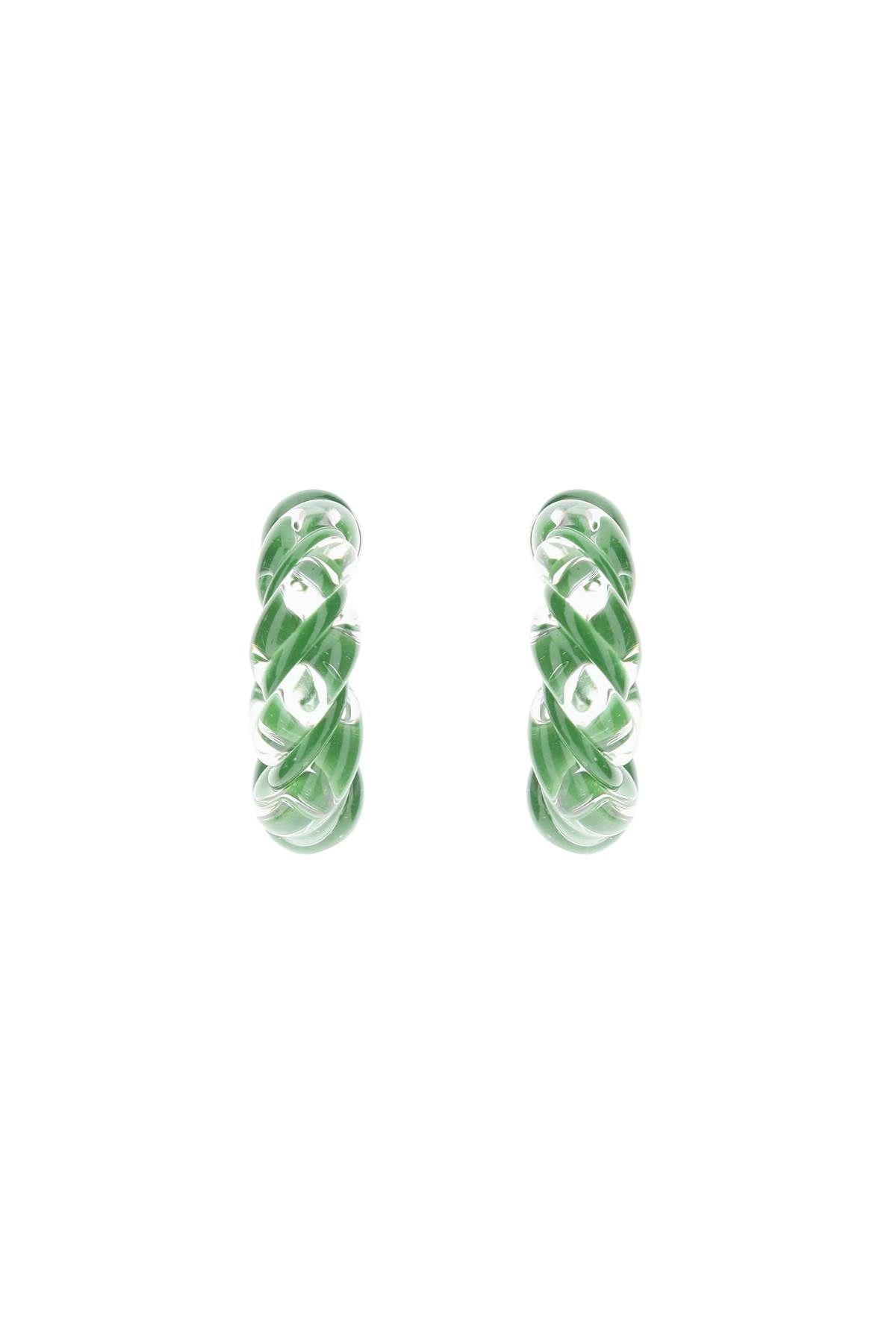 ピアス BOTTEGA VENETA GREEN HOOP EARRINGS BOTTEGA VENETA Twist round green leather & Sterling silver