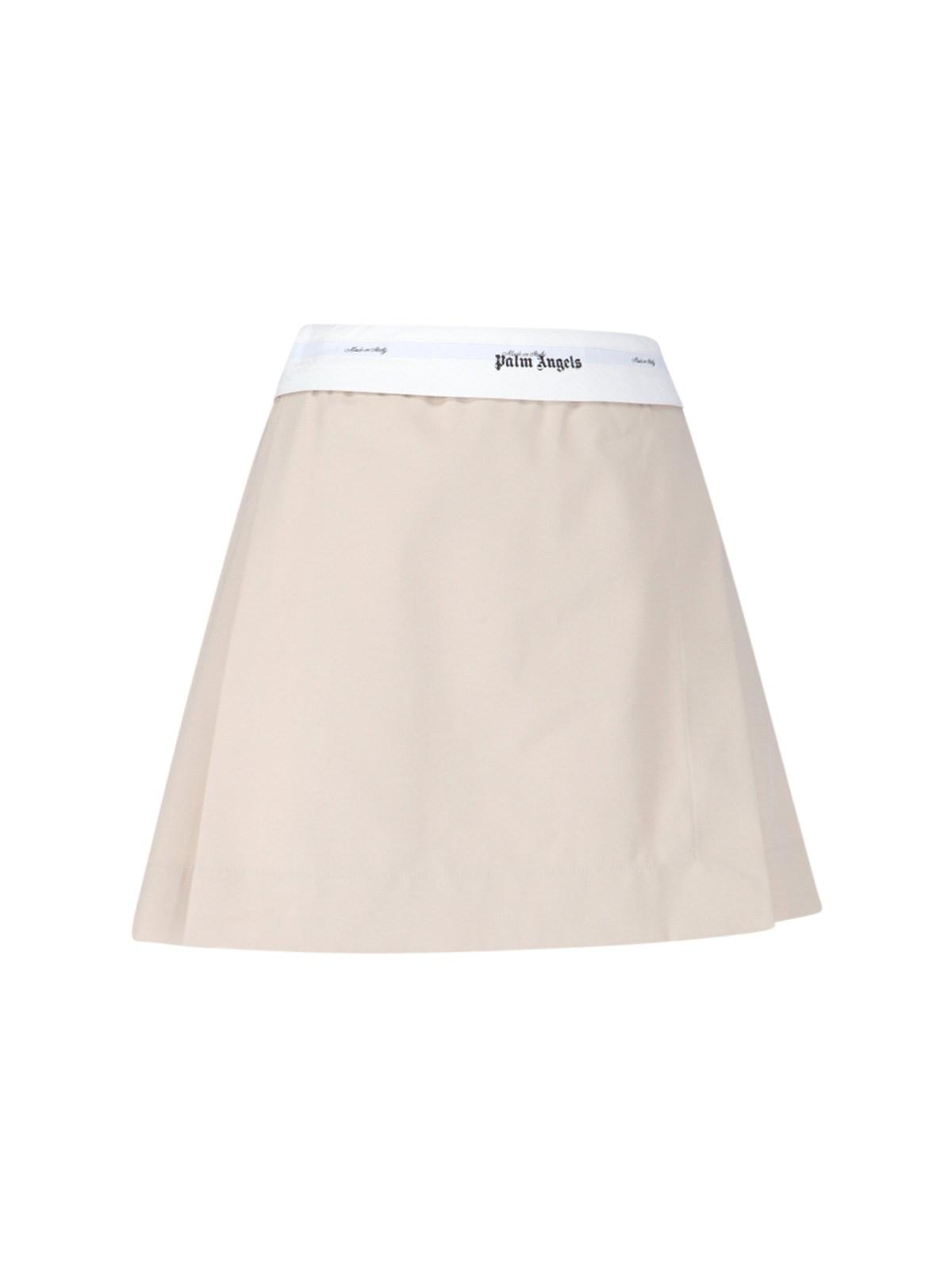 Shop Palm Angels Miniskirt With Back Pleats In Beige White