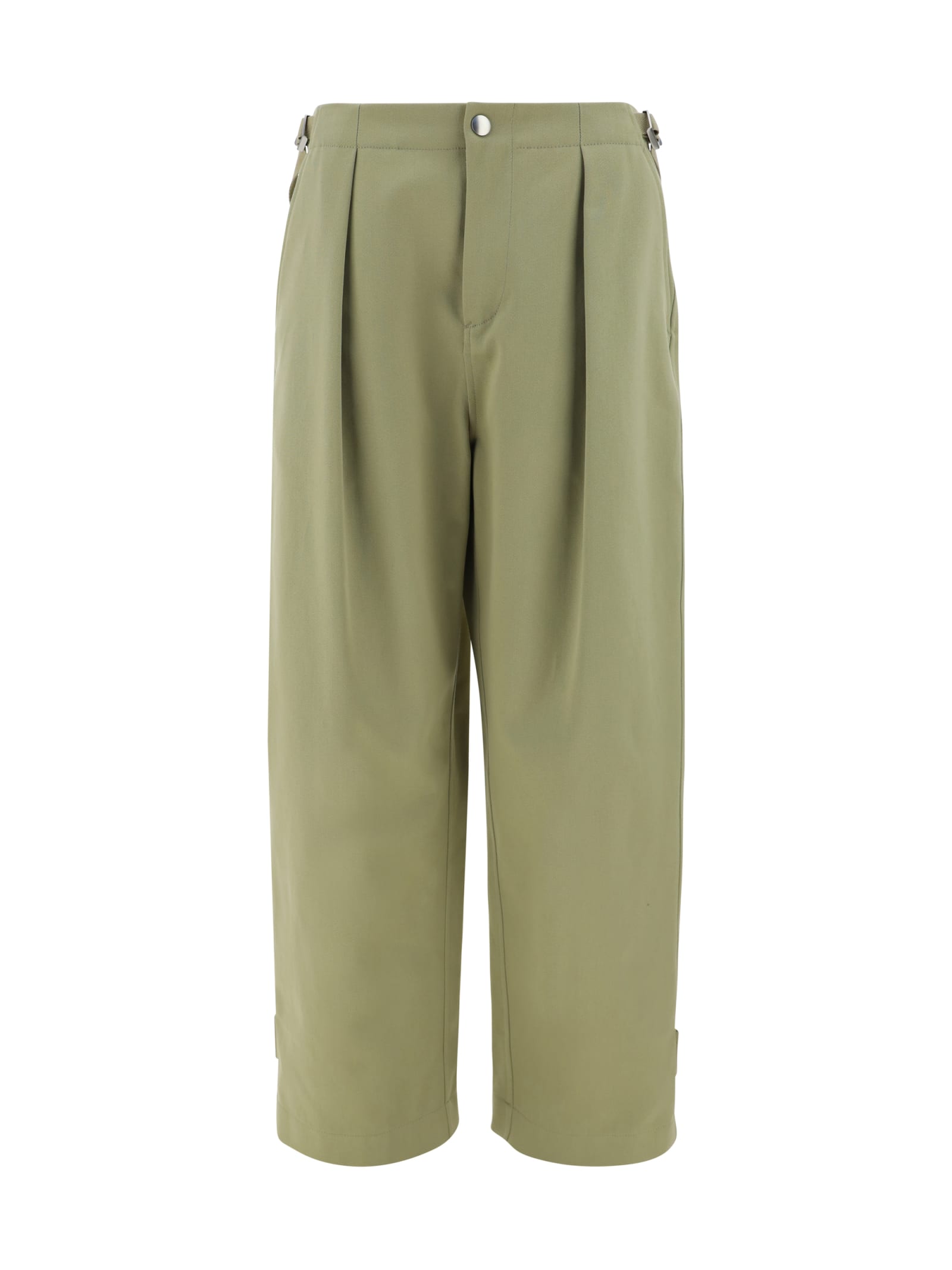 Burberry Adjustable Straps Wide-leg Cotton Pant In Hunter