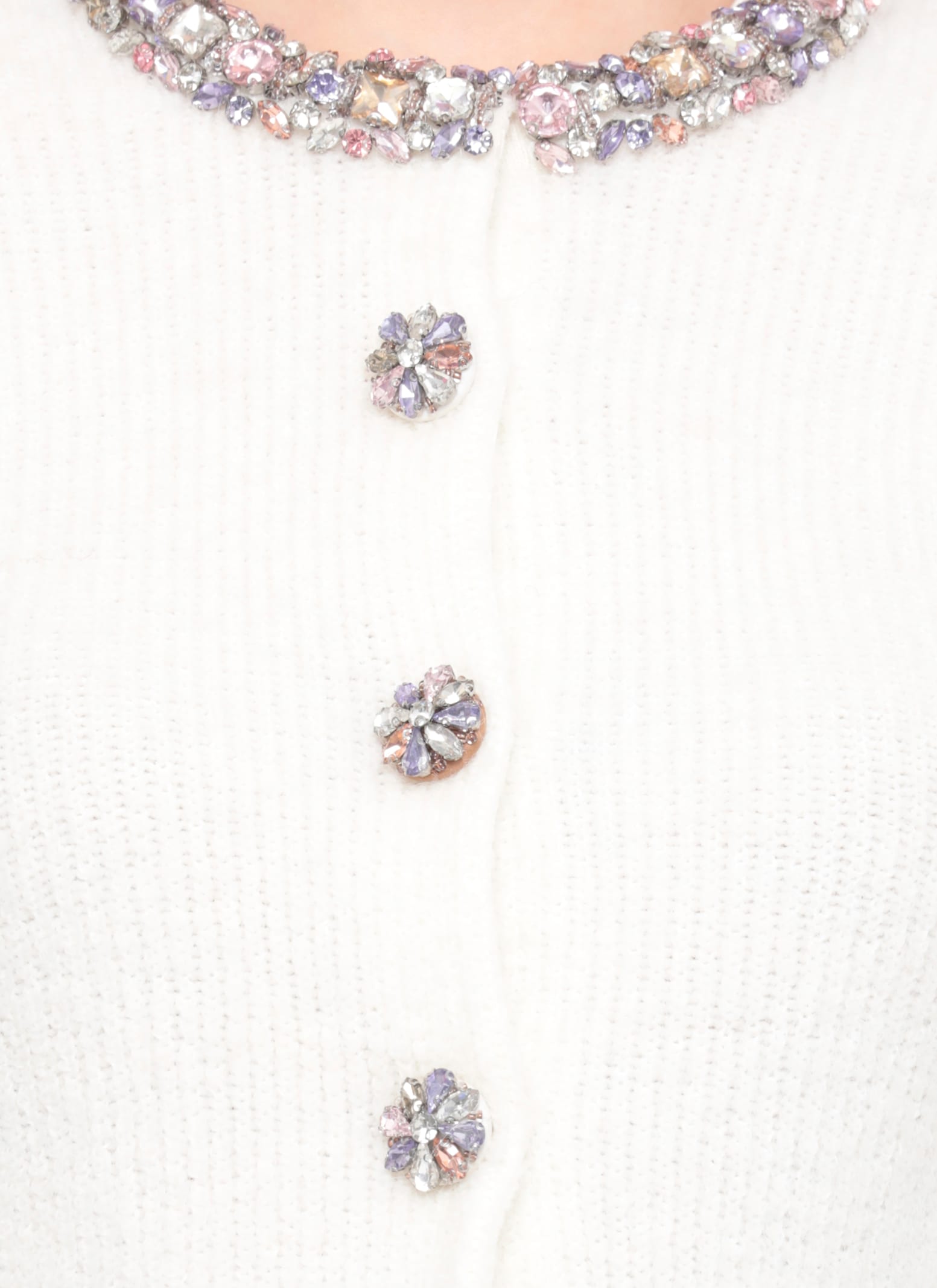 Self-portrait Strass Embellished Crew Neck Cropped Cardigan In White