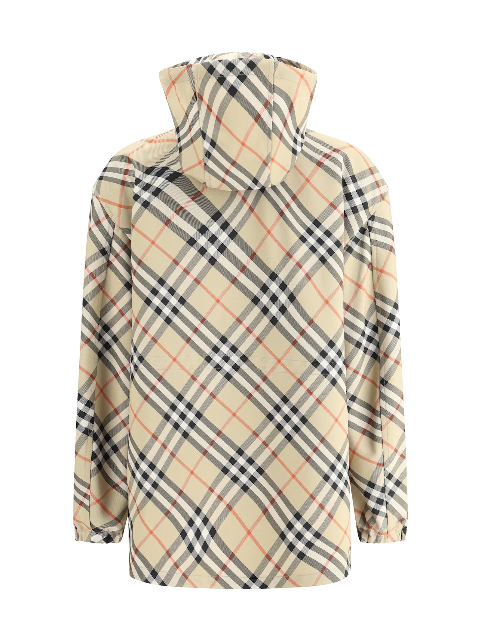 Burberry Check Pattern Hooded Jackets In Sand Ip Check