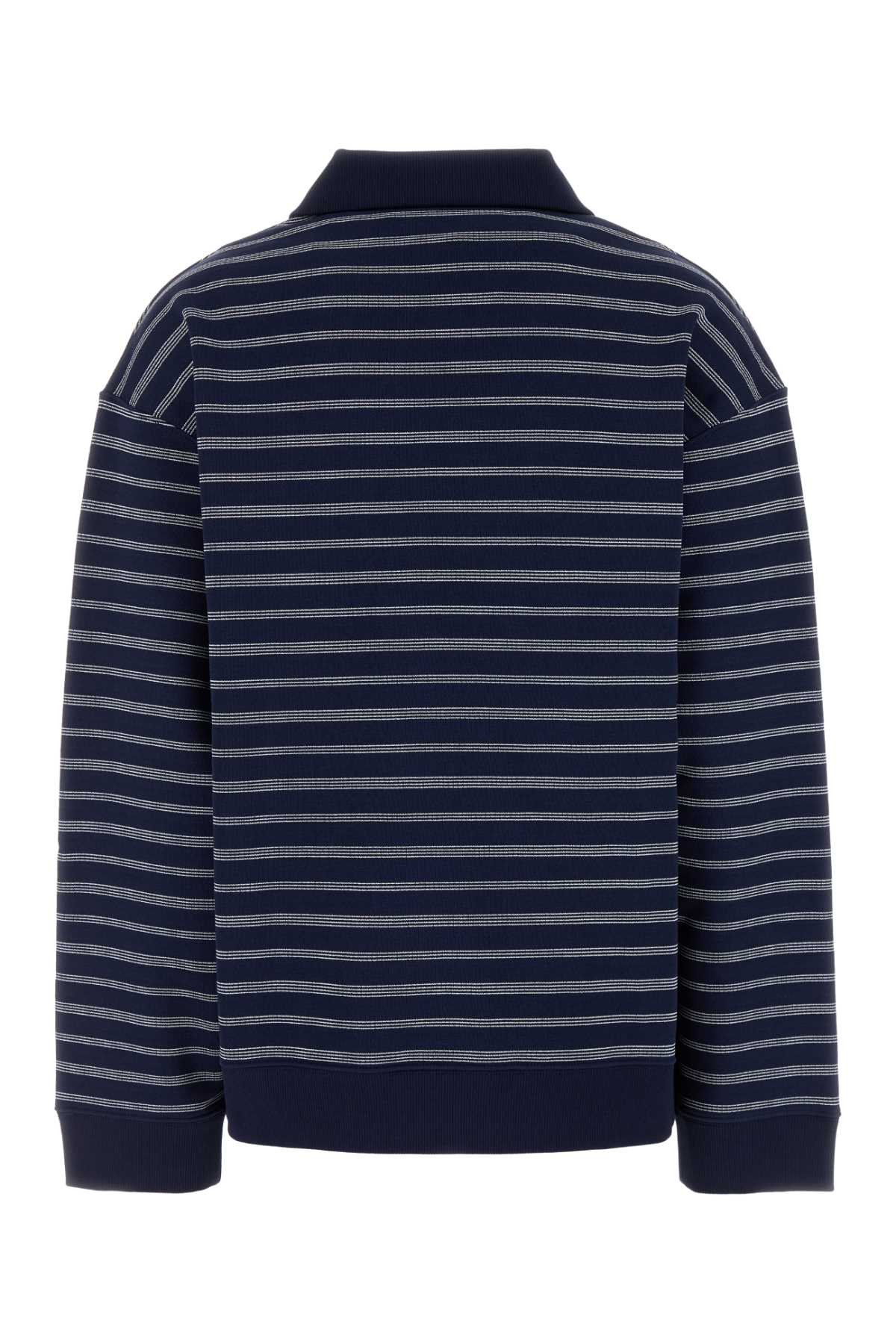 Miu Miu Striped Cotton Sweatshirt With Pointed Collar In Multi
