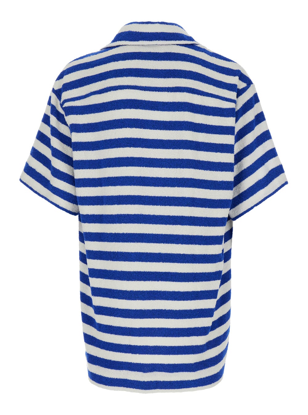 Shop Vivienne Westwood Blue And White Striped Bowling Shirt With Orb Embroidery In Cotton Blend Man