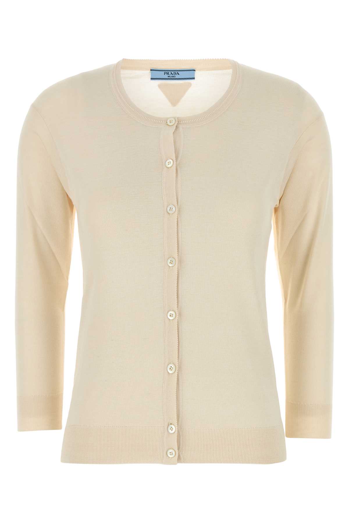 Prada Soft Blend Cardigan Crew Neck In Neutral