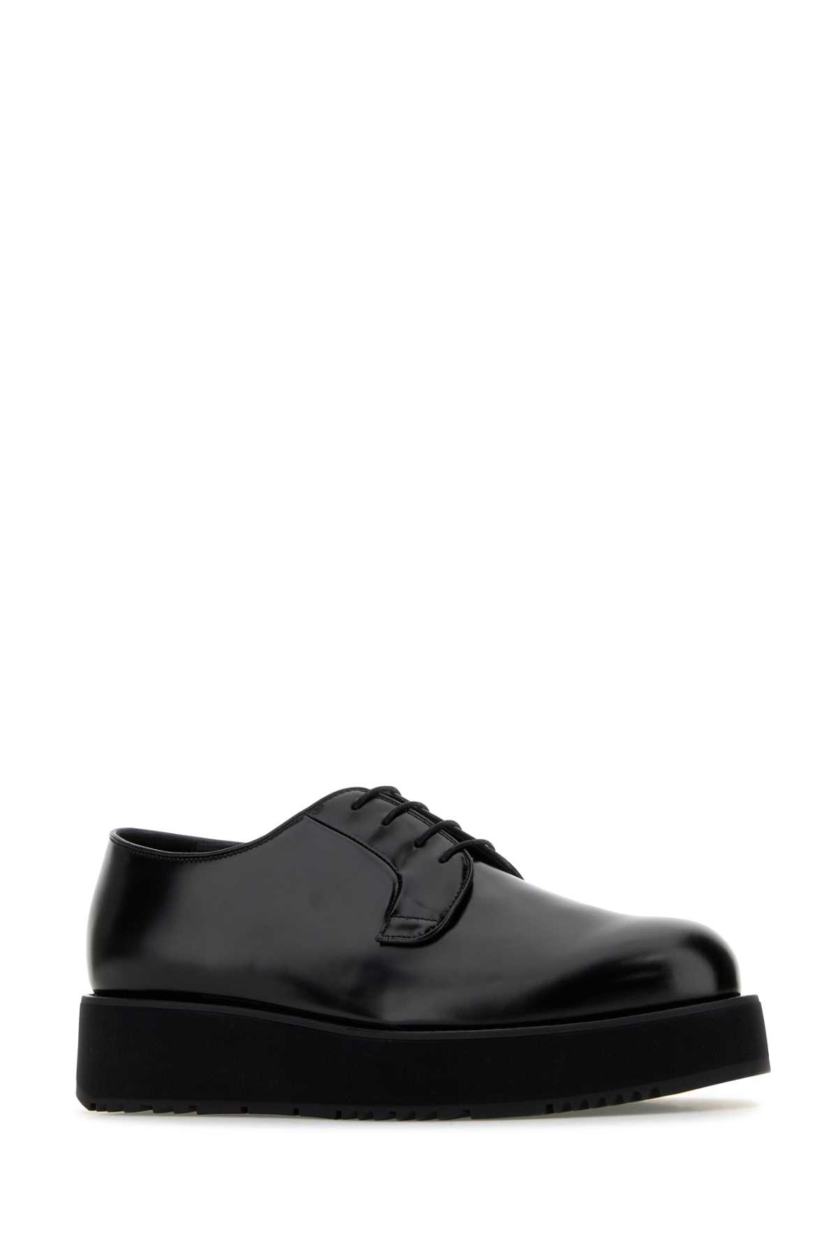 Shop Prada Black Leather Lace-up Shoes In Nero