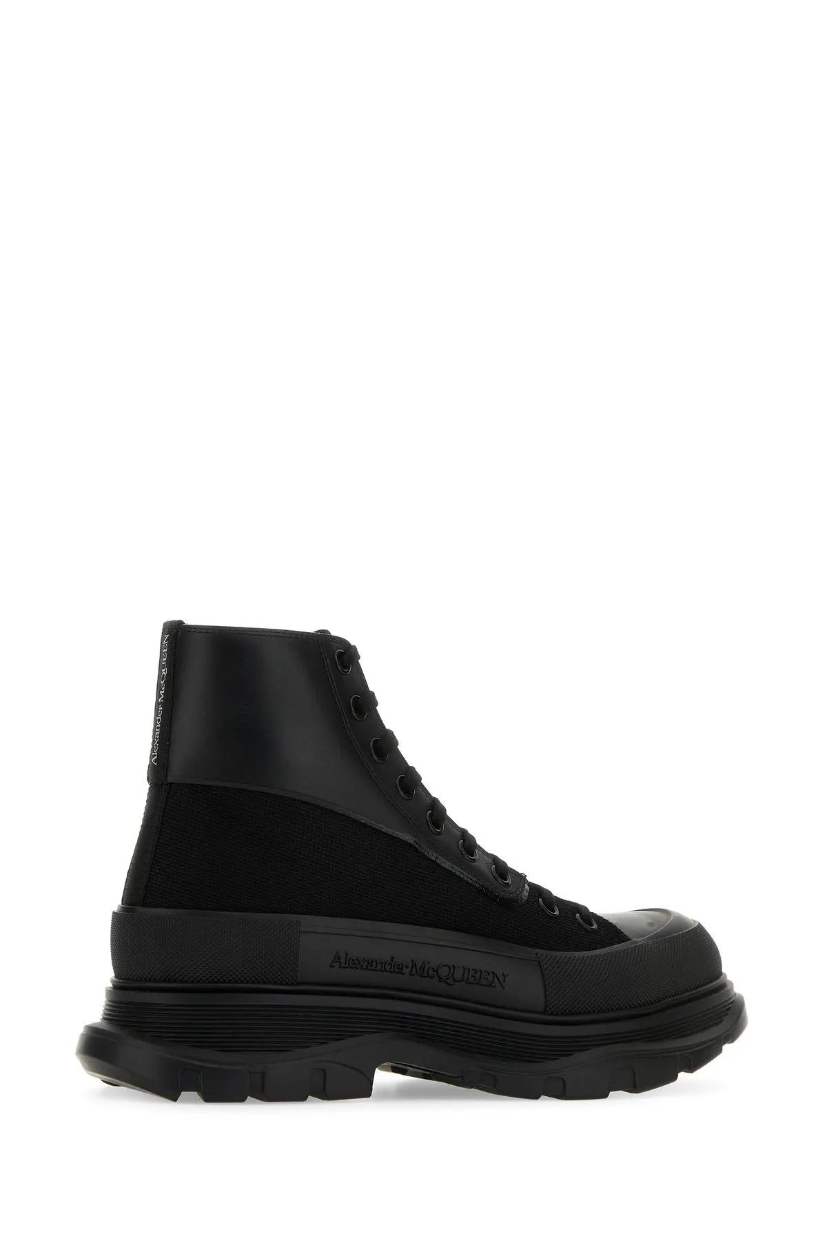 Shop Alexander Mcqueen Black Canvas And Leather Boxer Ankle Boots