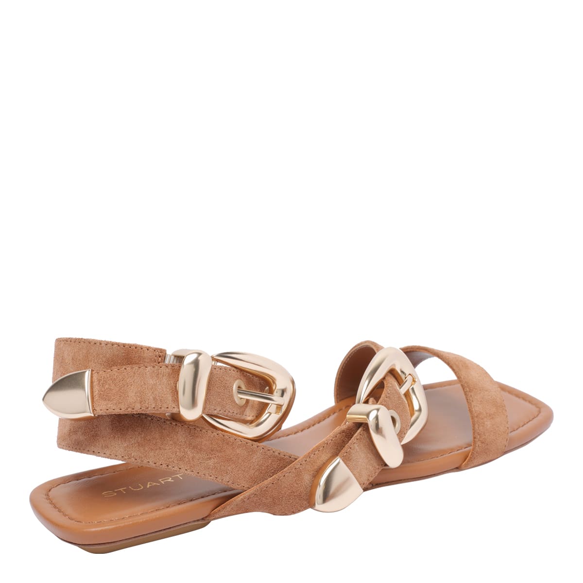 Stuart Weitzman Square Toe Suede Straps Sandals