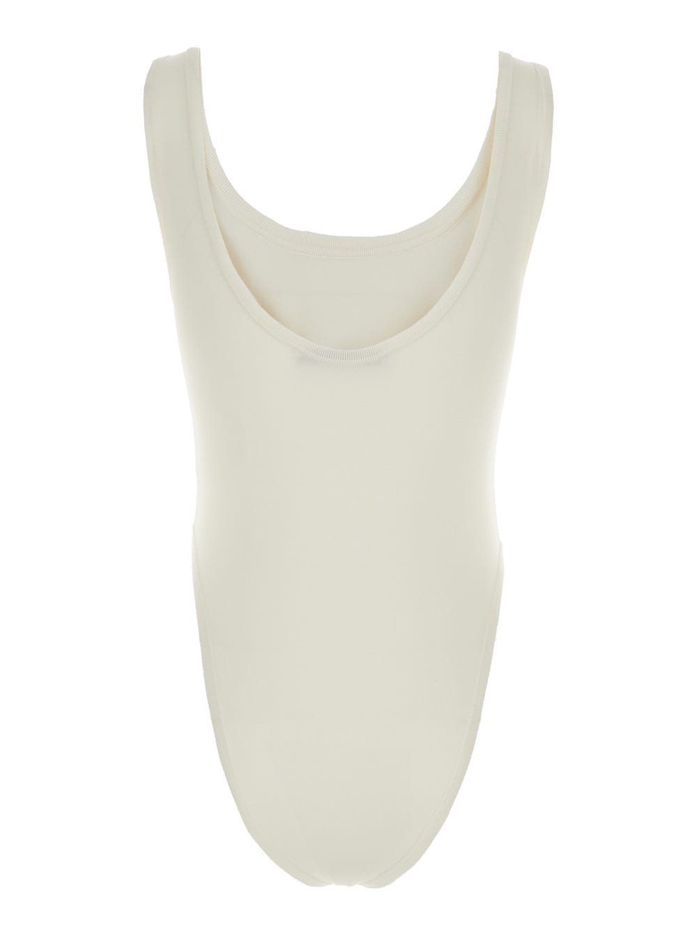Phoebe Philo White Bodysuit With Round Neck In Silk Blend Stretch Woman In White