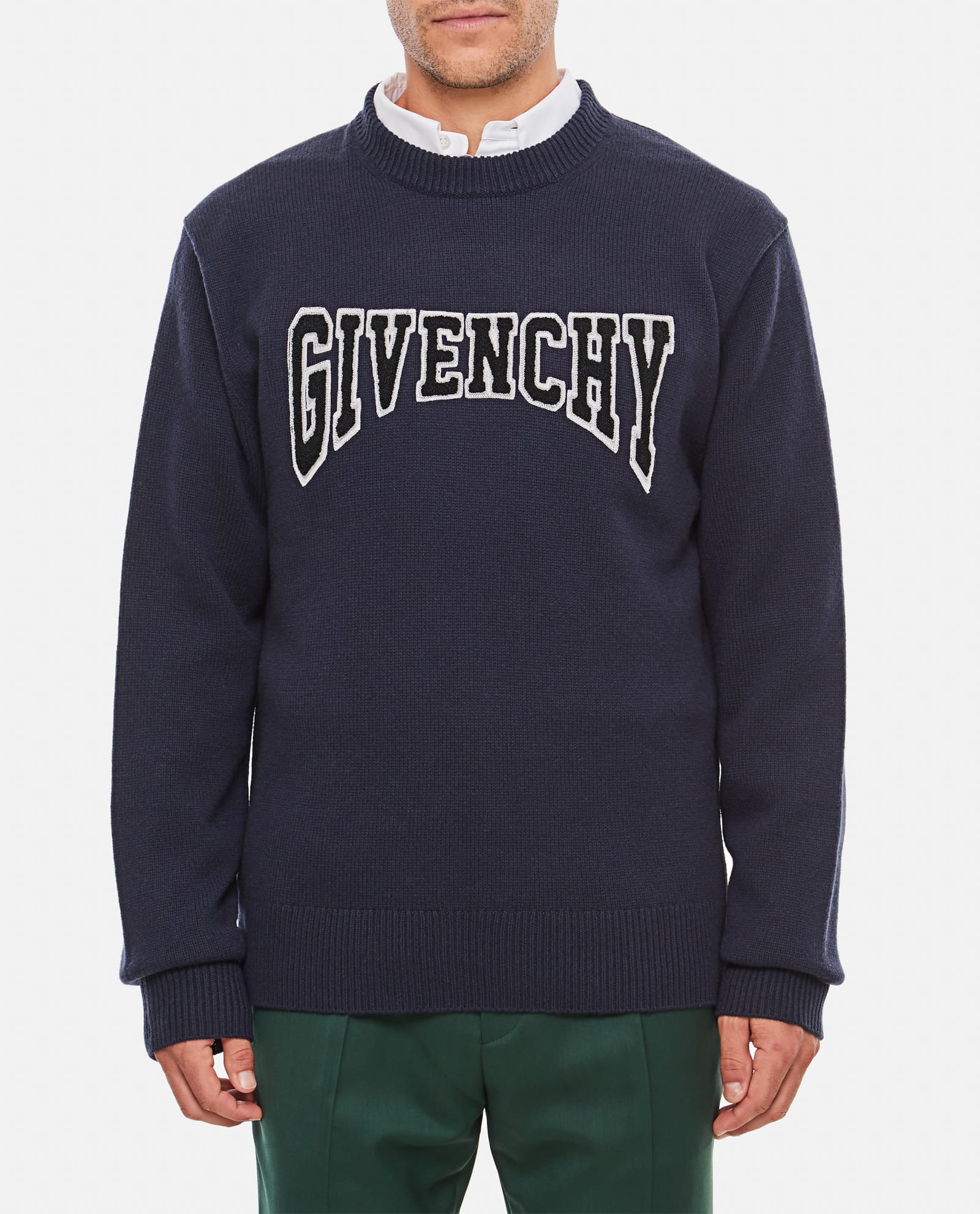 Shop Givenchy College Embroidery Crewneck Sweater In Blu