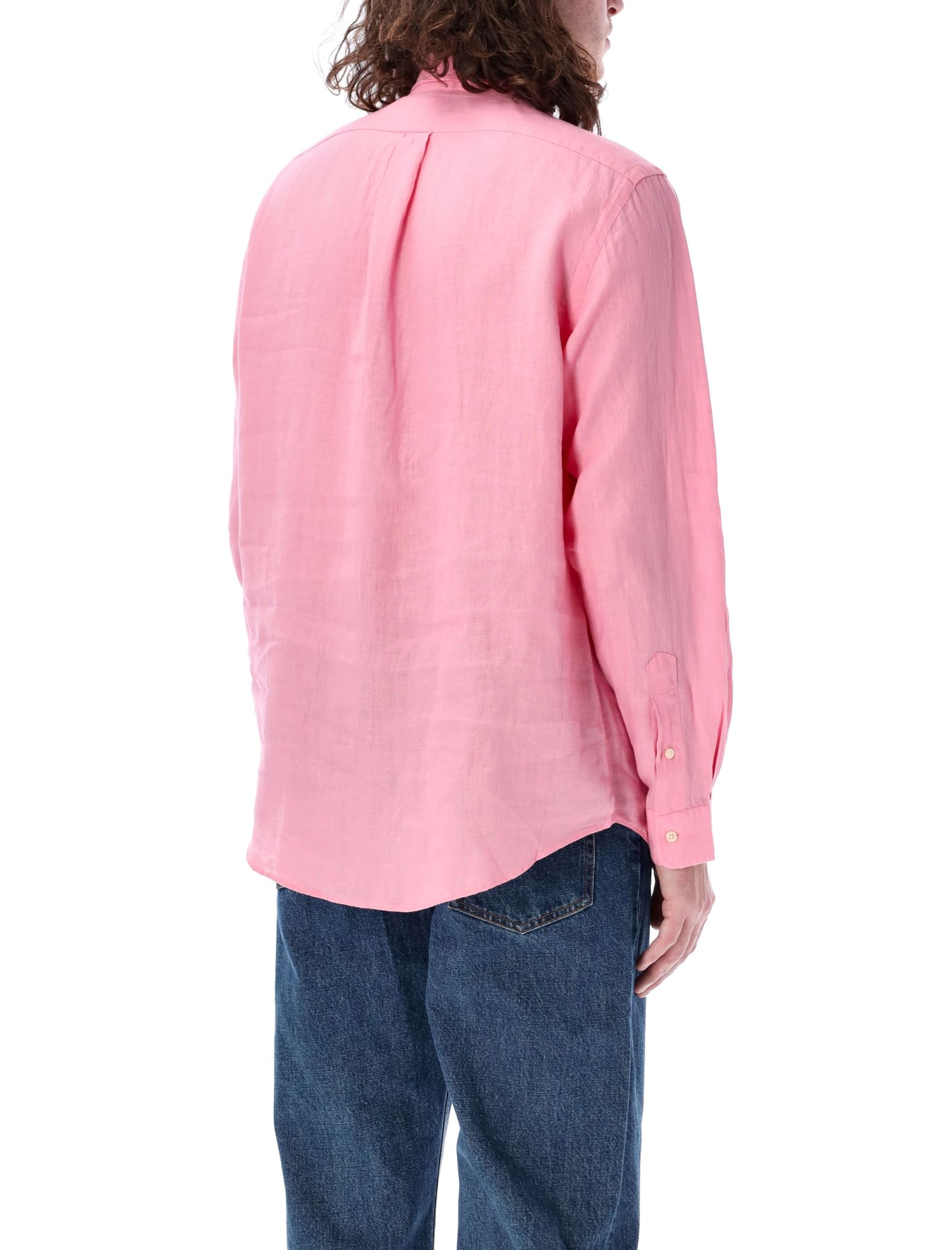 Shop Ralph Lauren Custom Fit Shirt In Bright Pink