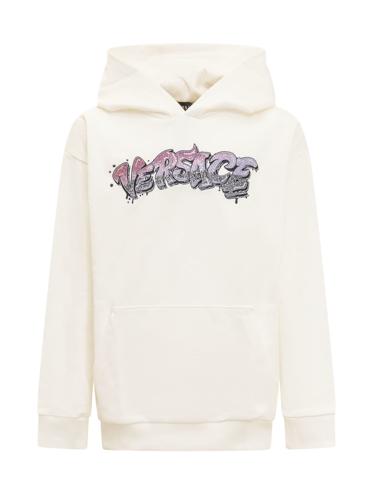 Young Versace Kids' Sweatshirt With Logo In Bianco Fuxia Multicolor