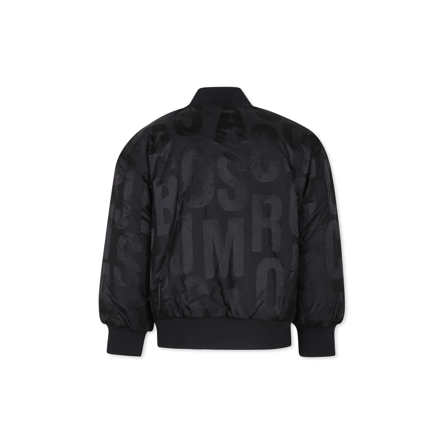 Marc Jacobs Black Bomber Jacket For Kids With Monogram In Black