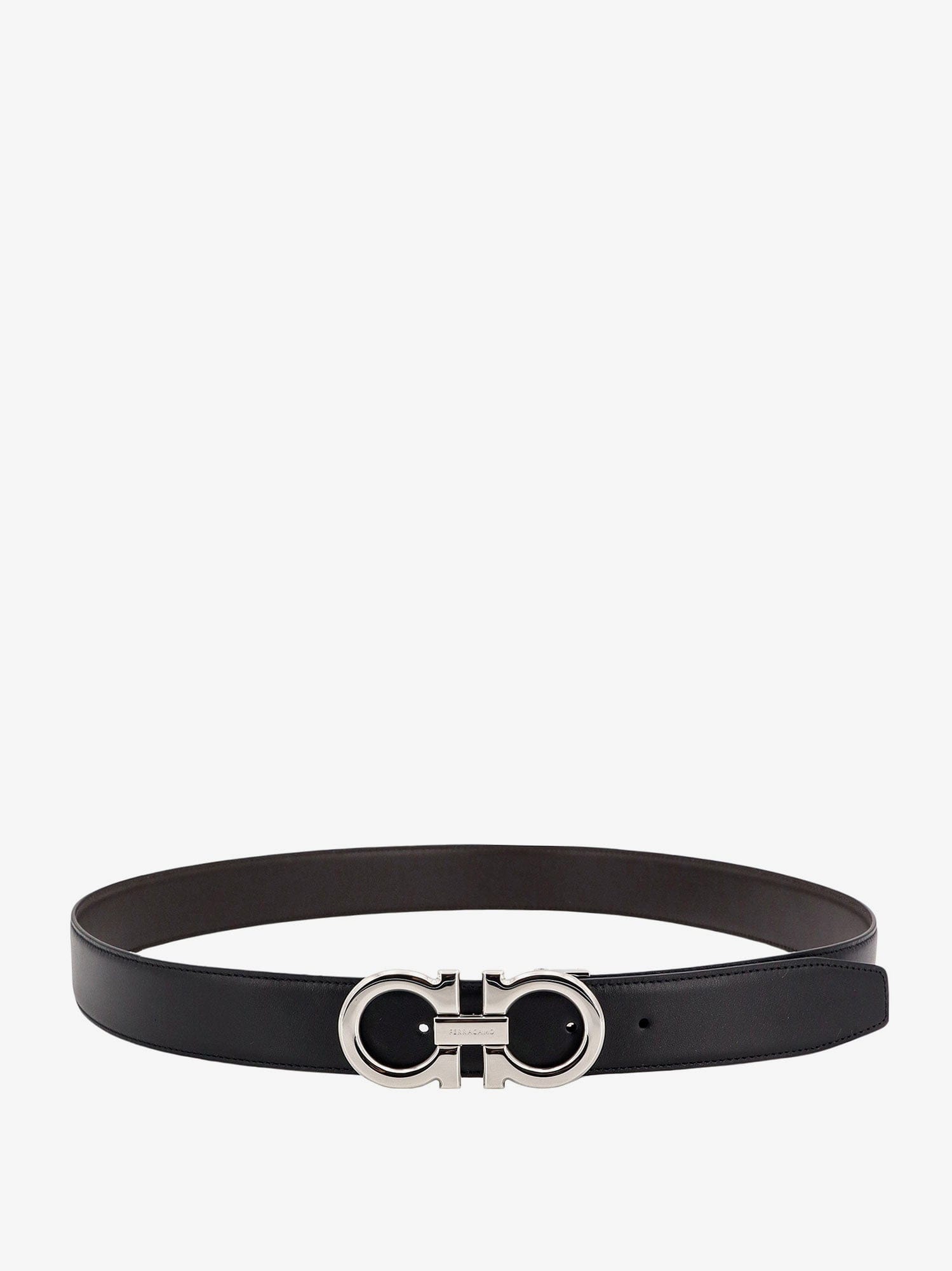 Ferragamo Reversible Hammered Leather Gancini Belt In Black
