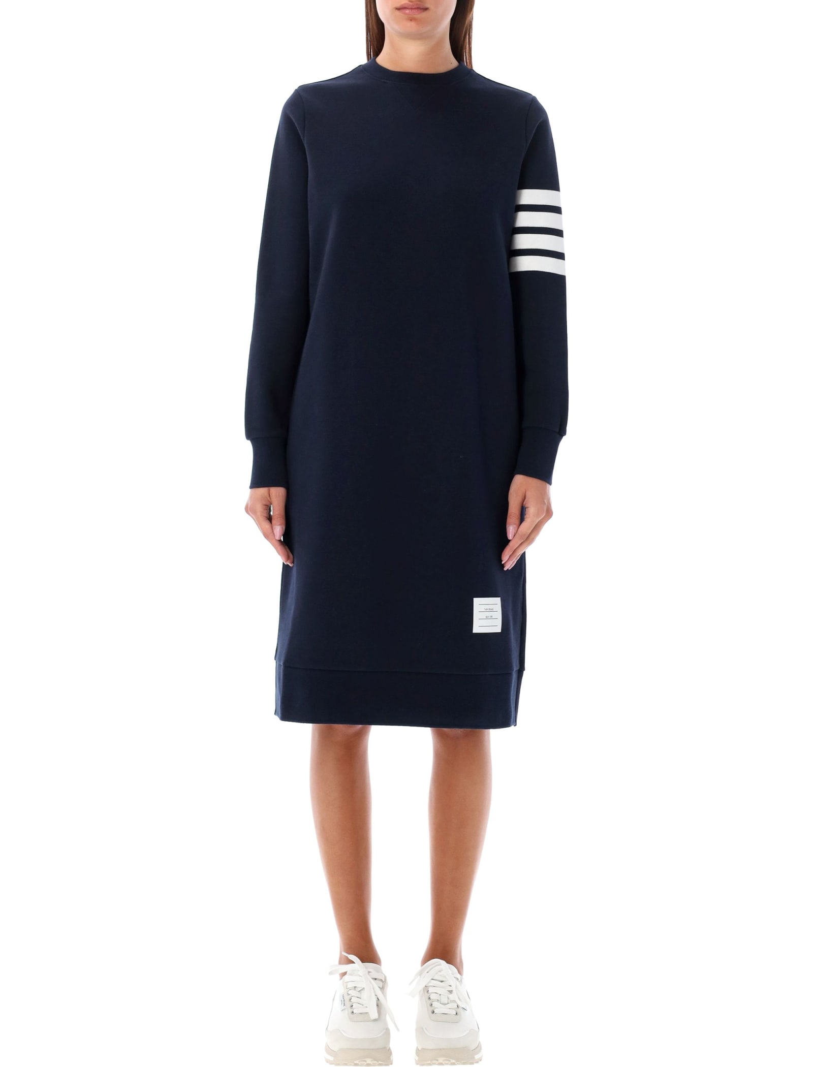 Shop Thom Browne Below Knee Sweater Dress In Navy