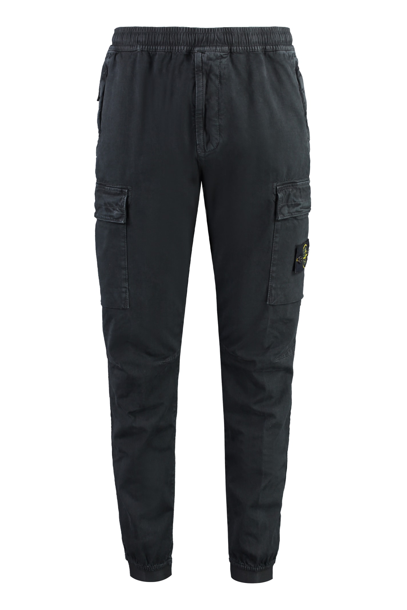 Shop Stone Island Stretch Cotton Cargo Trousers In Black