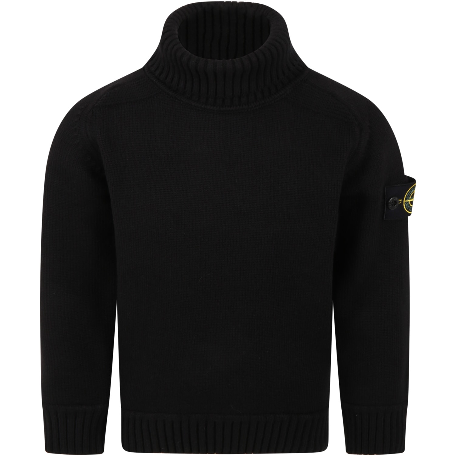 Stone Island Junior Black Sweater For Boy With Patch Logo