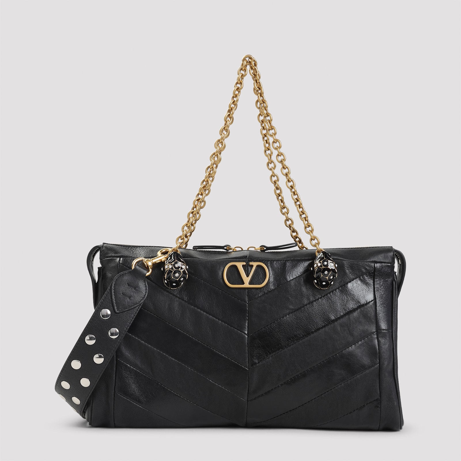 Valentino Panthea Leather Tote Bag In Black