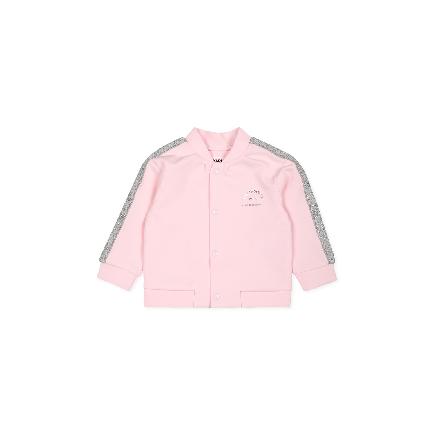 Karl Lagerfeld Pink Suit For Baby Girl With Choupette Print In Pink
