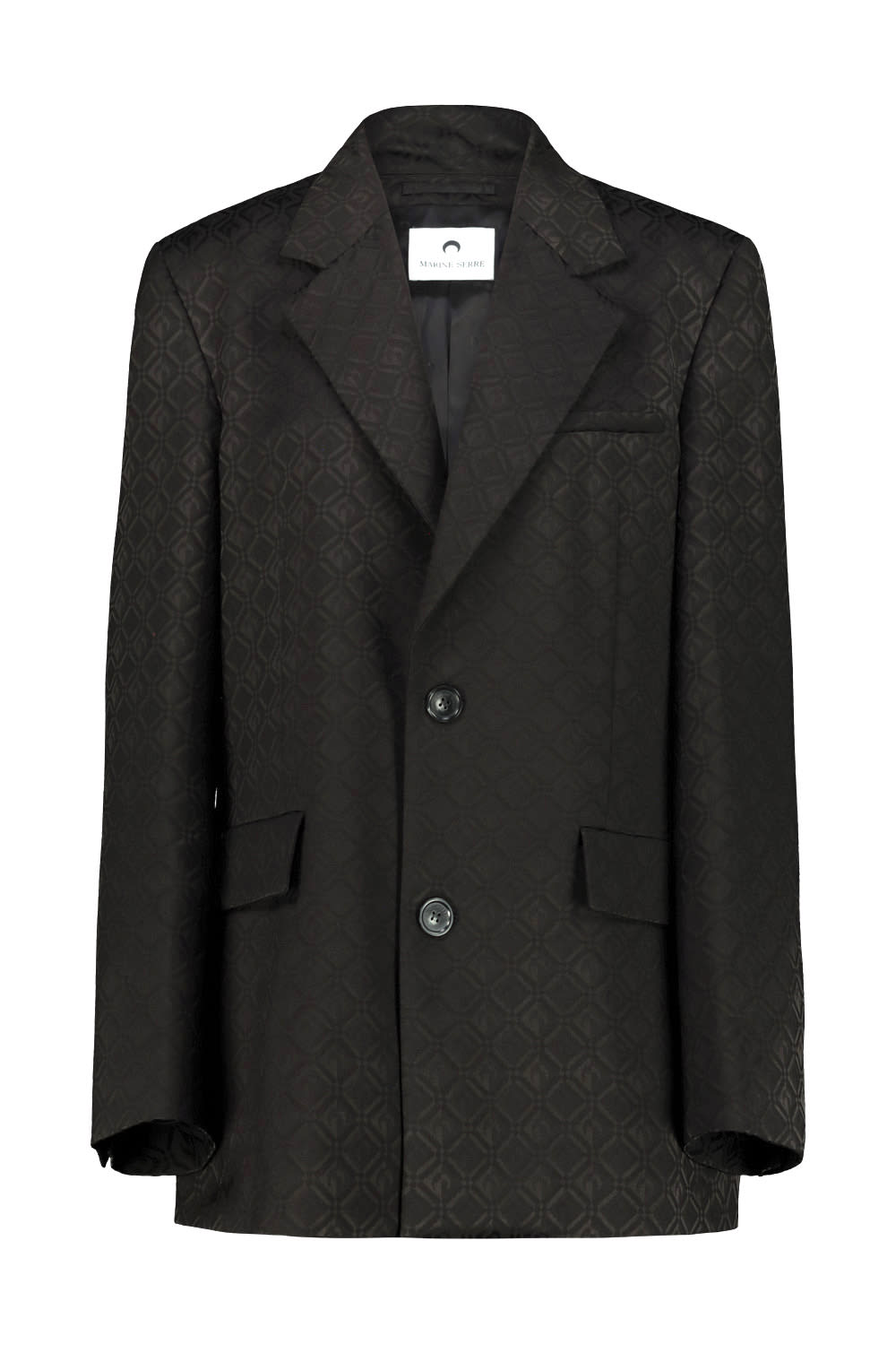 Shop Marine Serre Moon Diamond Jacquard Tailoring Boxy Suit Jacket In Black