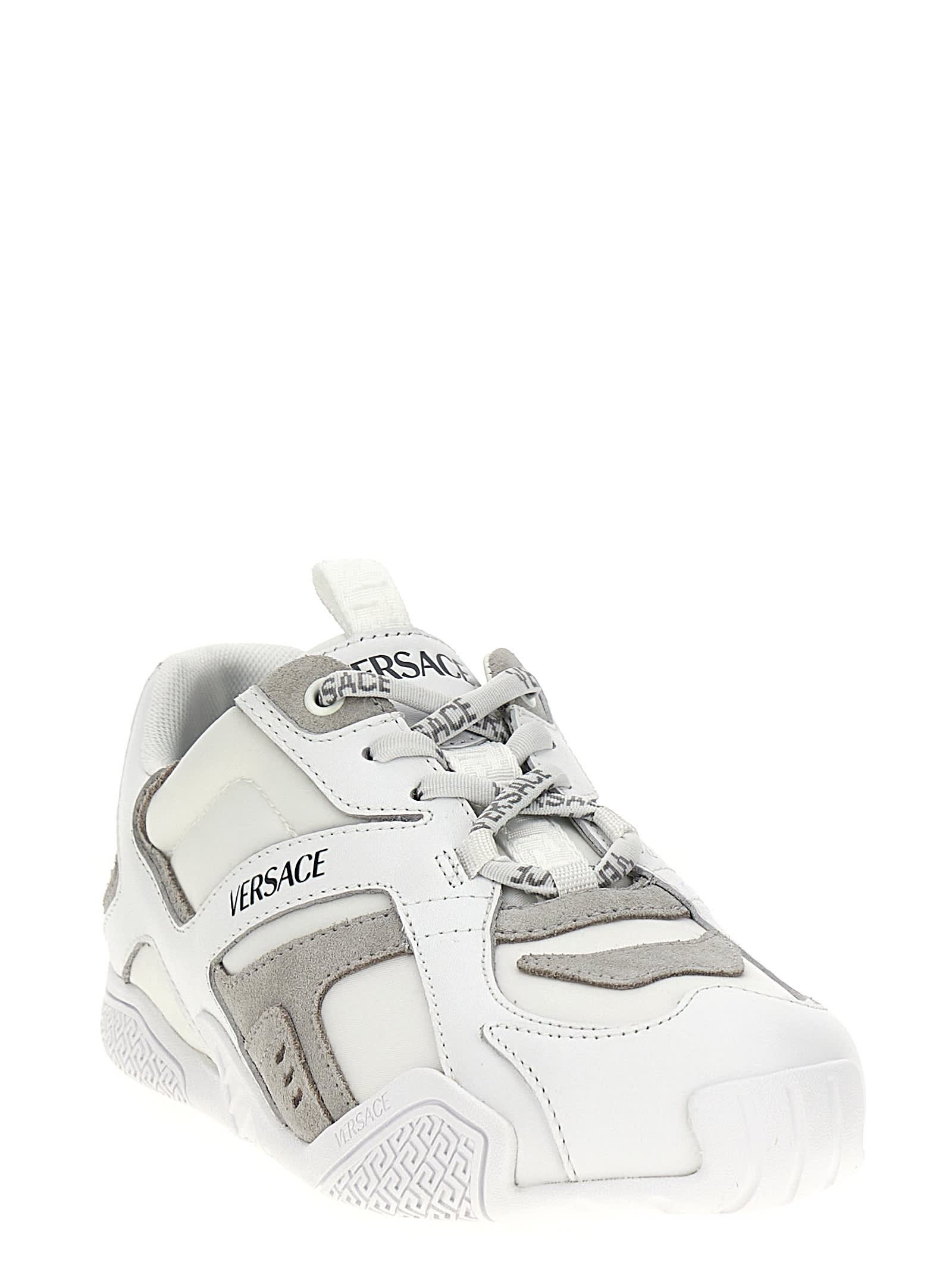 Versace Galaxia Suede-trimmed Leather Sneakers In White