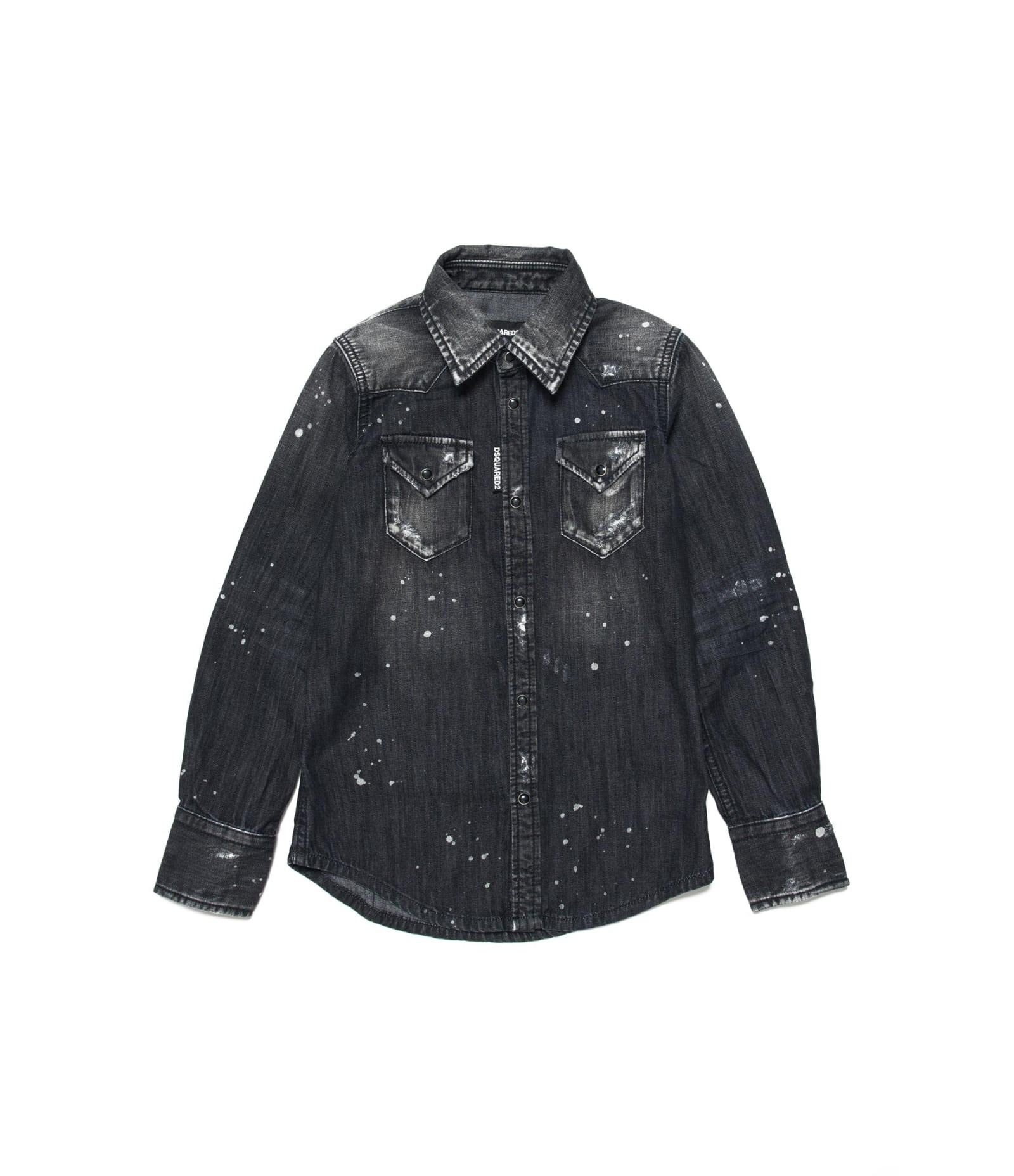 Dsquared2 Kids' Paint Splatter-detail Denim Shirt In Black | ModeSens