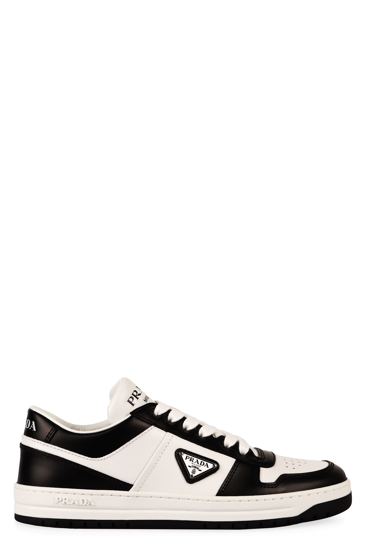 Shop Prada Downtown Leather Low-top Sneakers In White