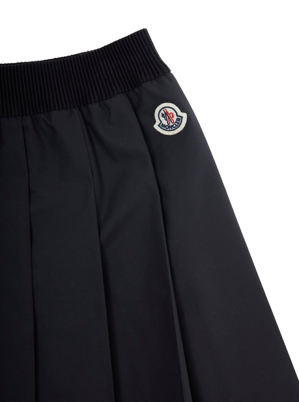 Moncler Black Pleated Skirt With Logo Patch In Cotton Girl In Black