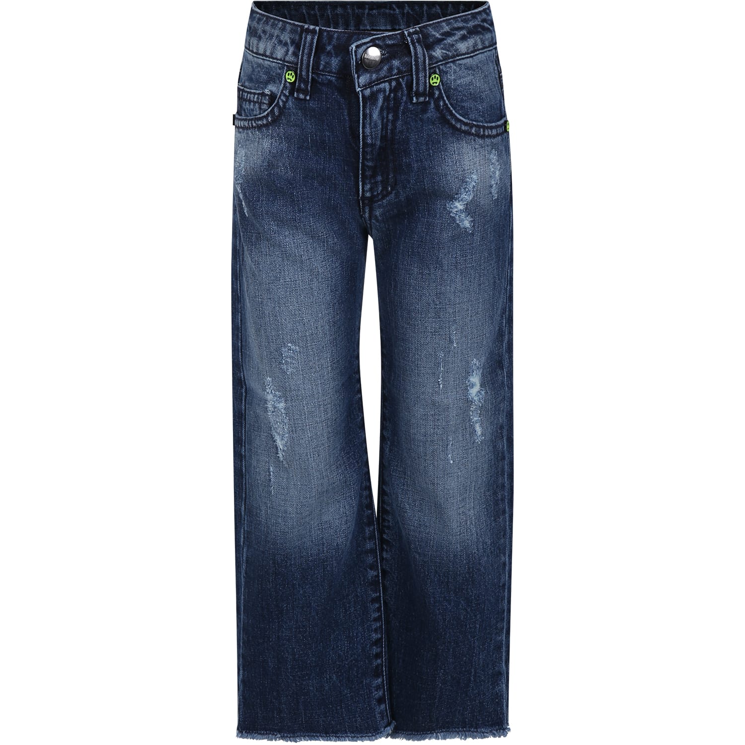 Barrow Jeans For Kids With Rips And Logo In Denim Blue
