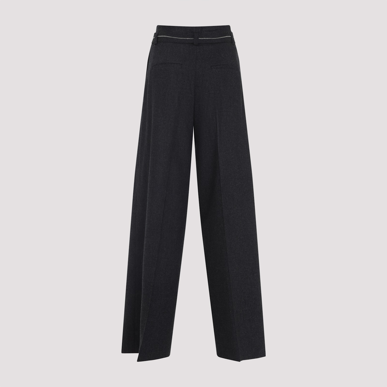 Peserico High-waisted Wide-leg Trousers With Self-tie Belt In Black
