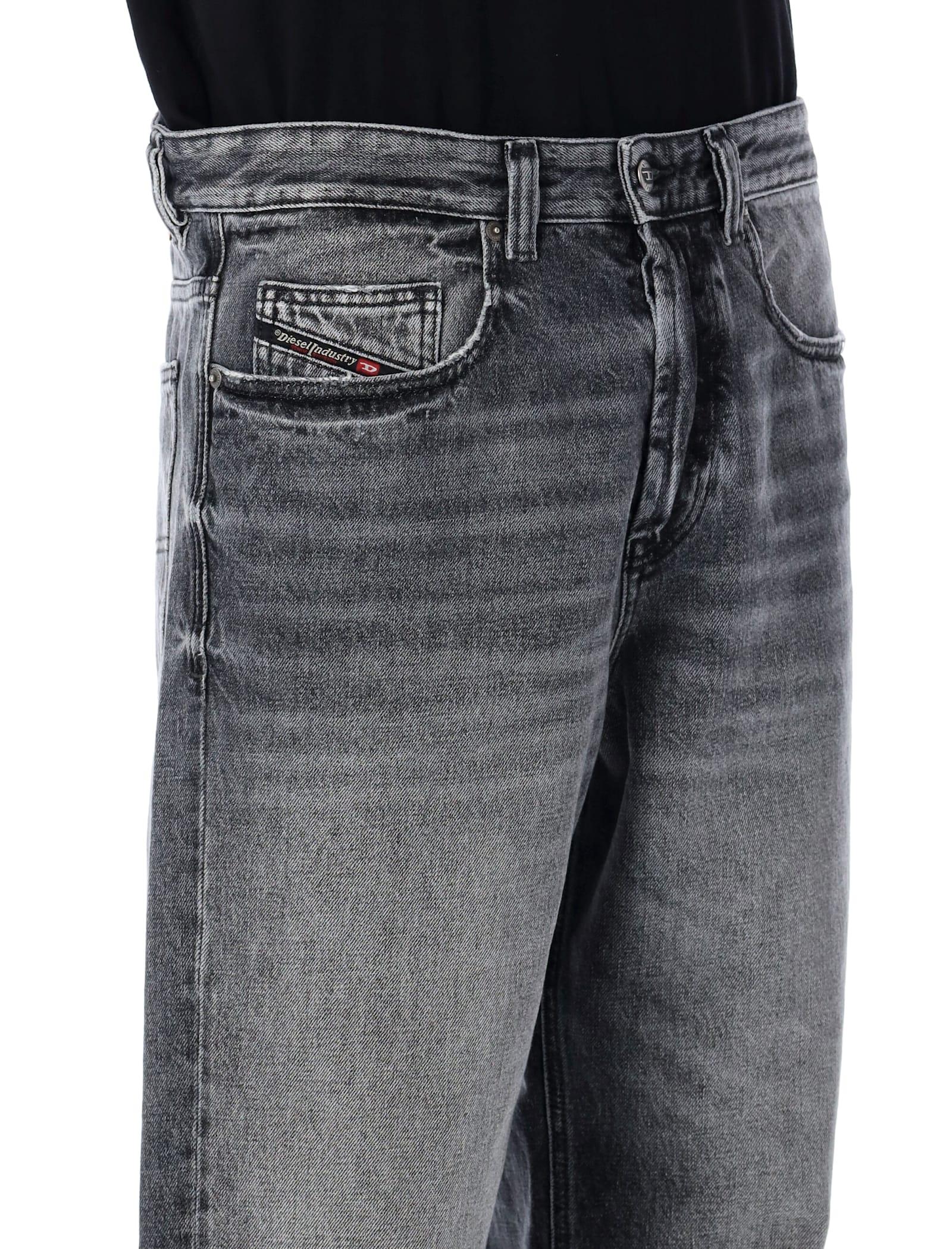 Diesel Straight Trousers With Faded Effect And Belt Loops In Gray