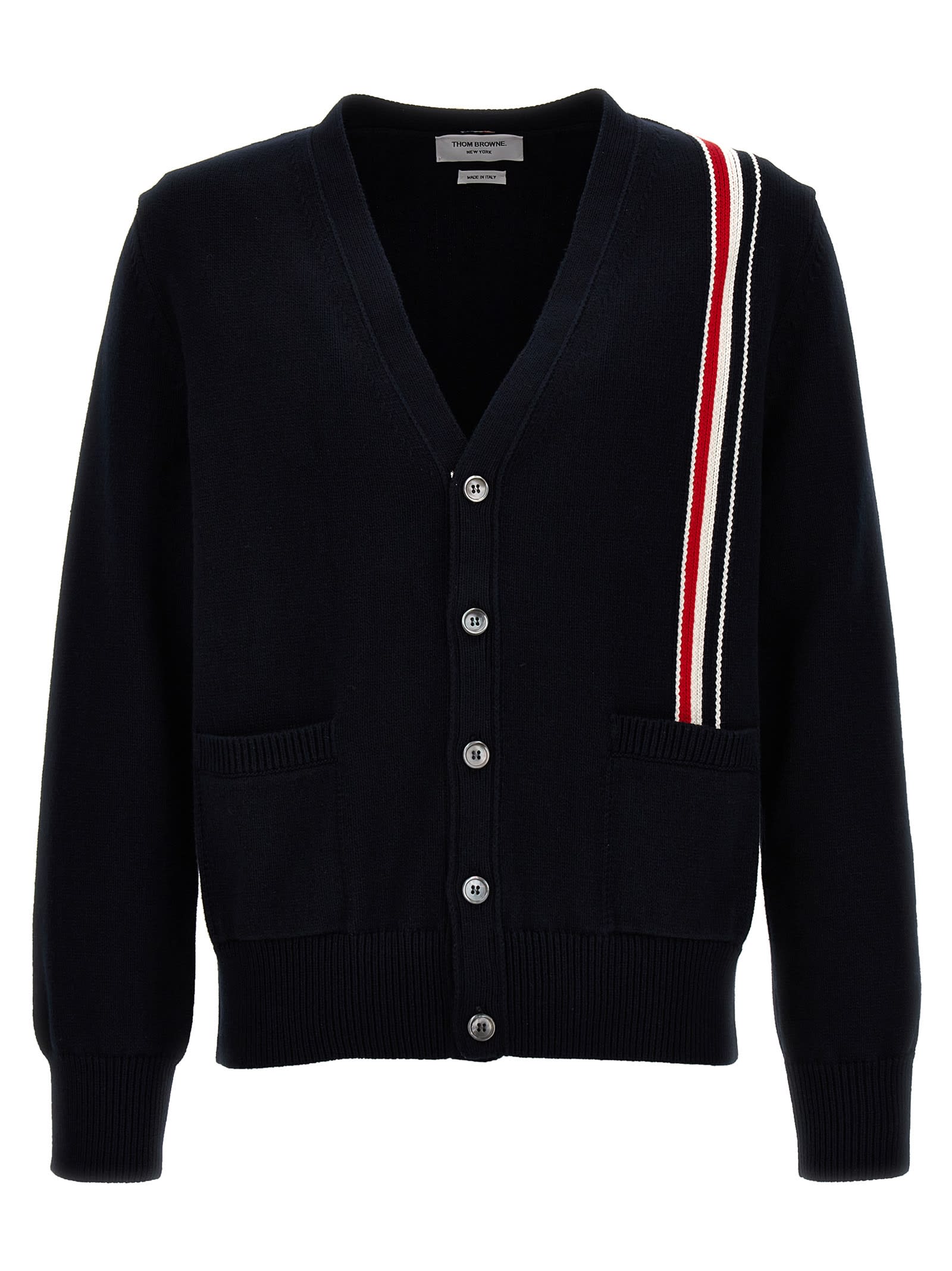 Shop Thom Browne Jersey Stitch Cardigan In Blue