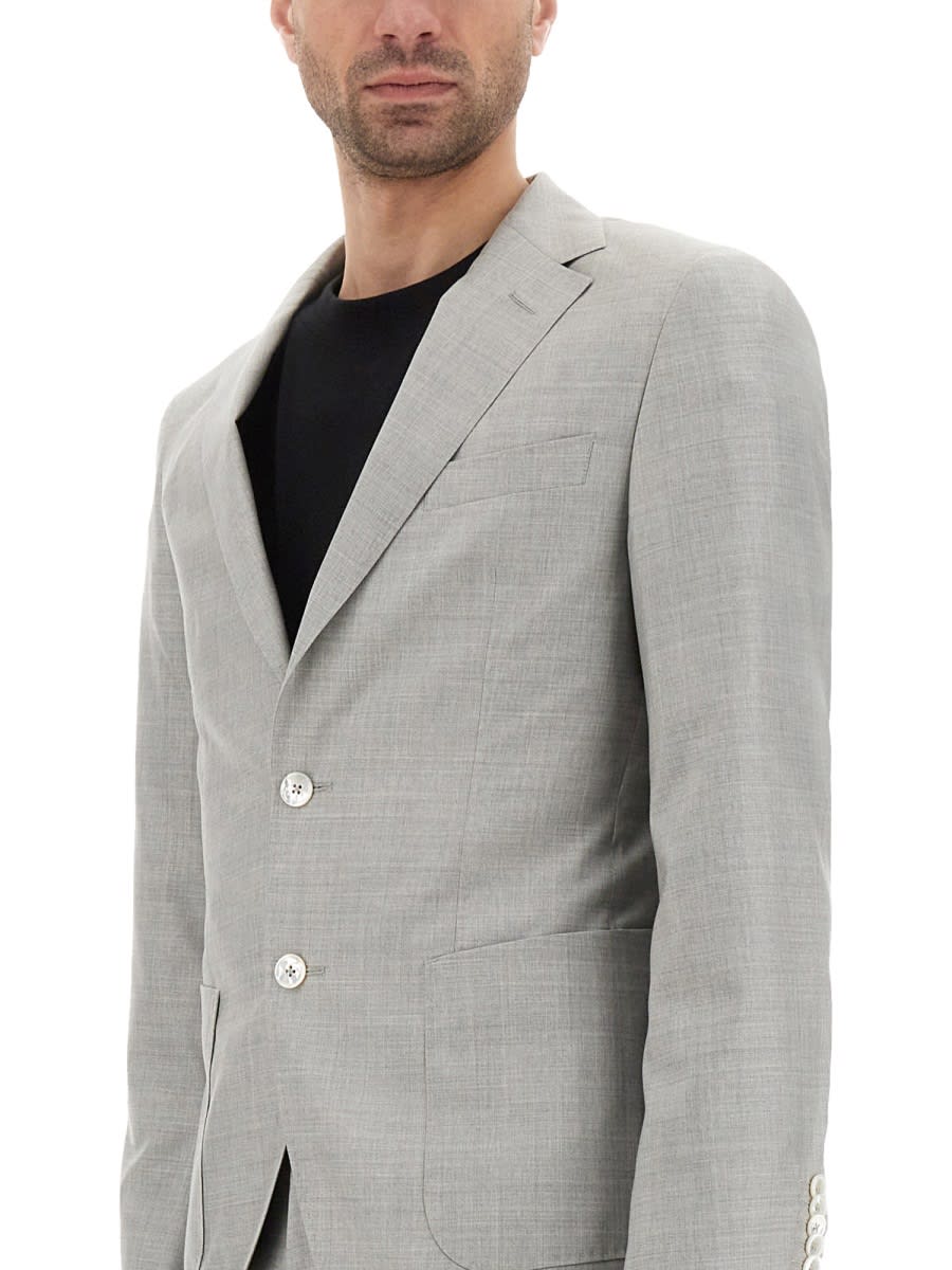 Hugo Boss Slim-fit Suit In Micro-patterned Wool And Silk In Gray
