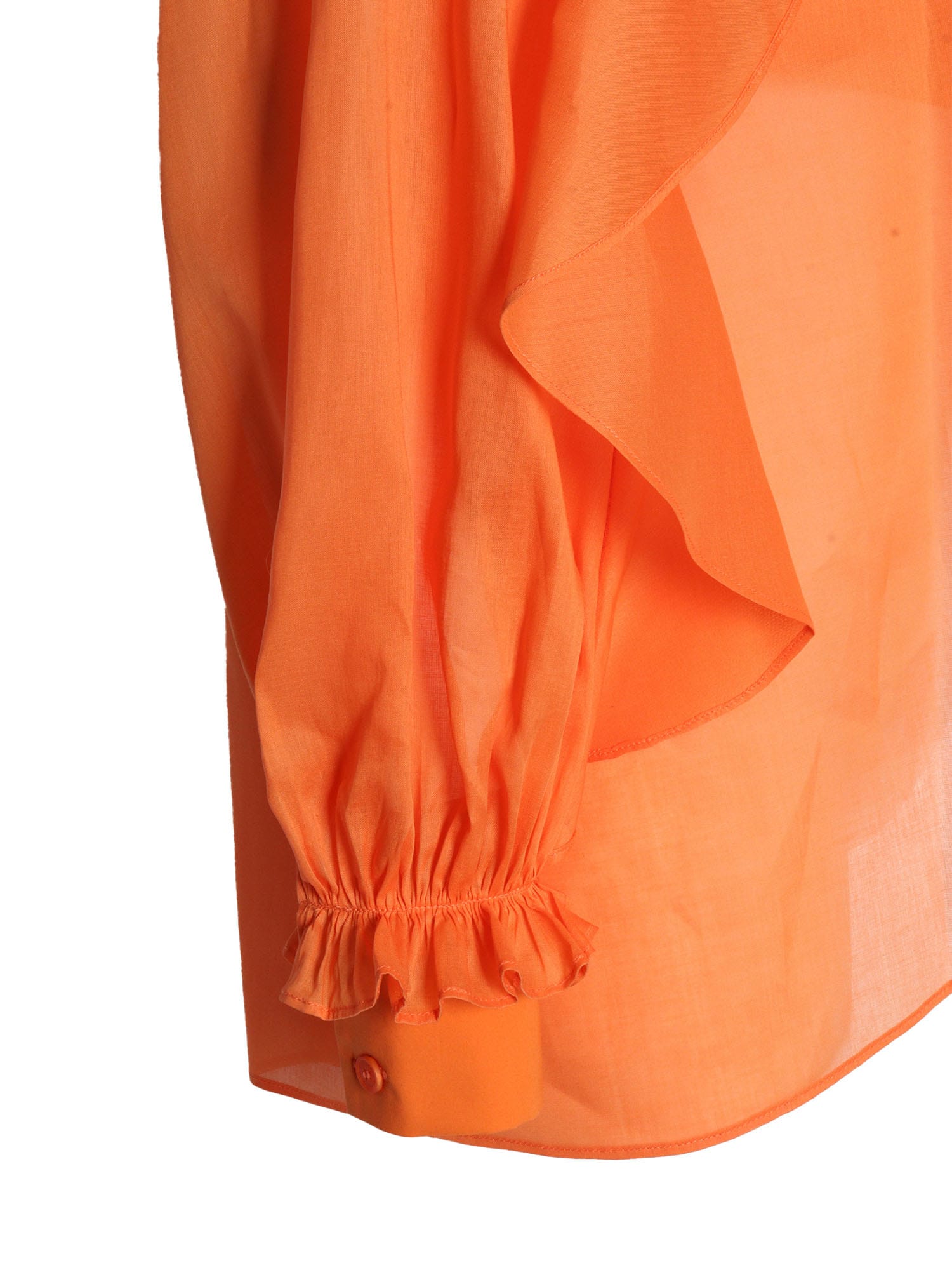 Alberta Ferretti Cotton Shirt With Cuffed And Ruffled Sleeves In Orange