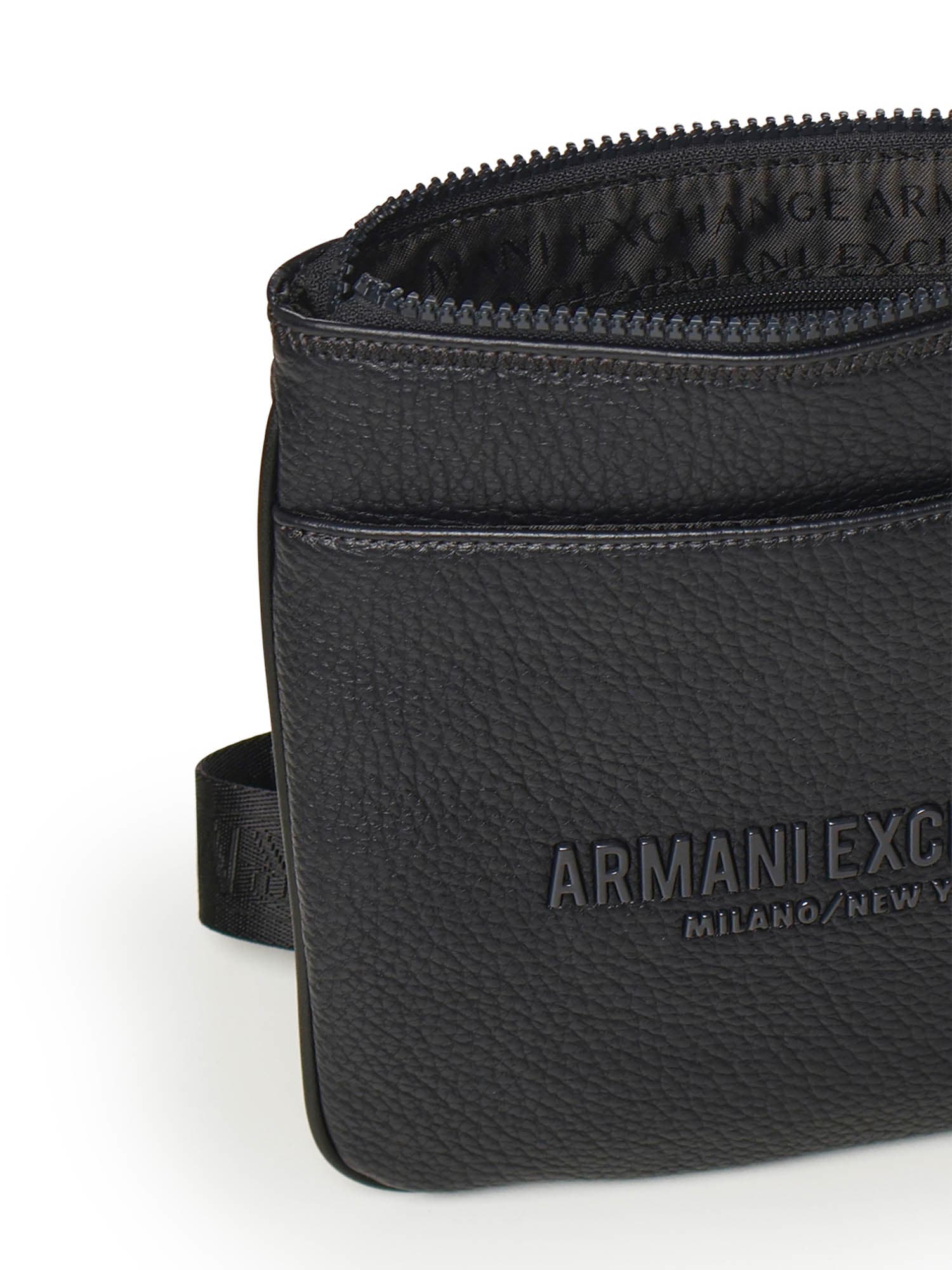 Armani Exchange Black Flat Shoulder Bag In Imitation Leather In Blue