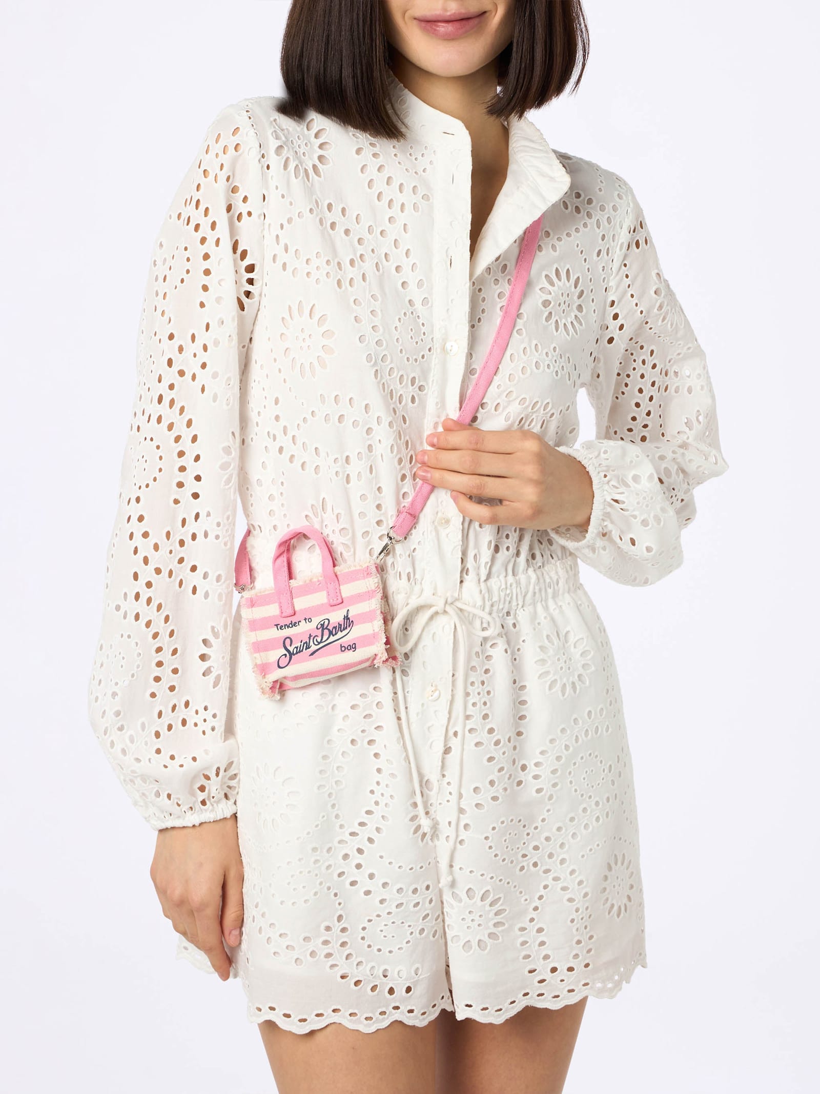 Mc2 Saint Barth Pink Striped Cotton Canvas Key Holder In Pink