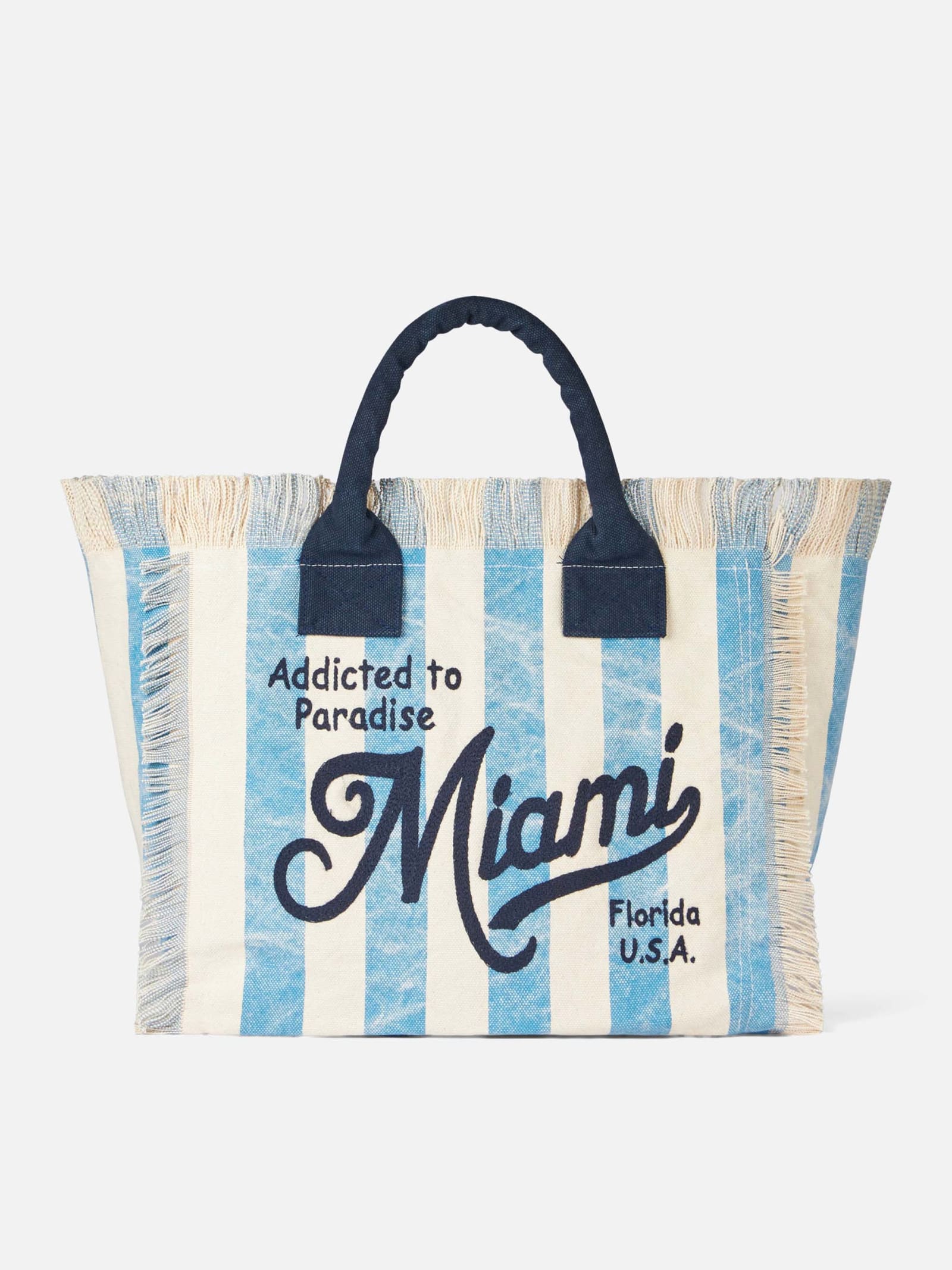Mc2 Saint Barth Vanity Canvas Shoulder Bag With Miami Print In Blue
