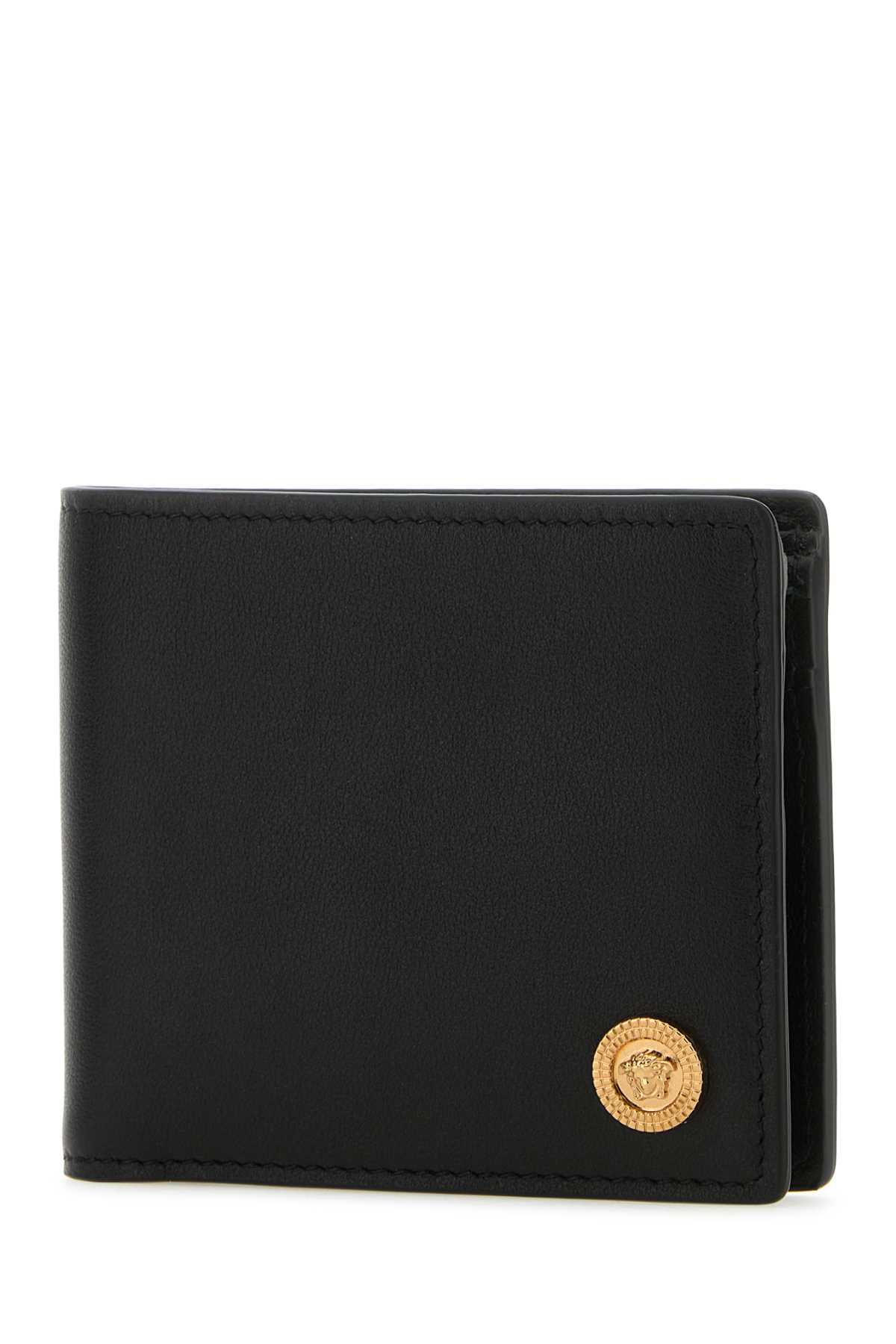 Versace Black Leather Wallet In Blackgold