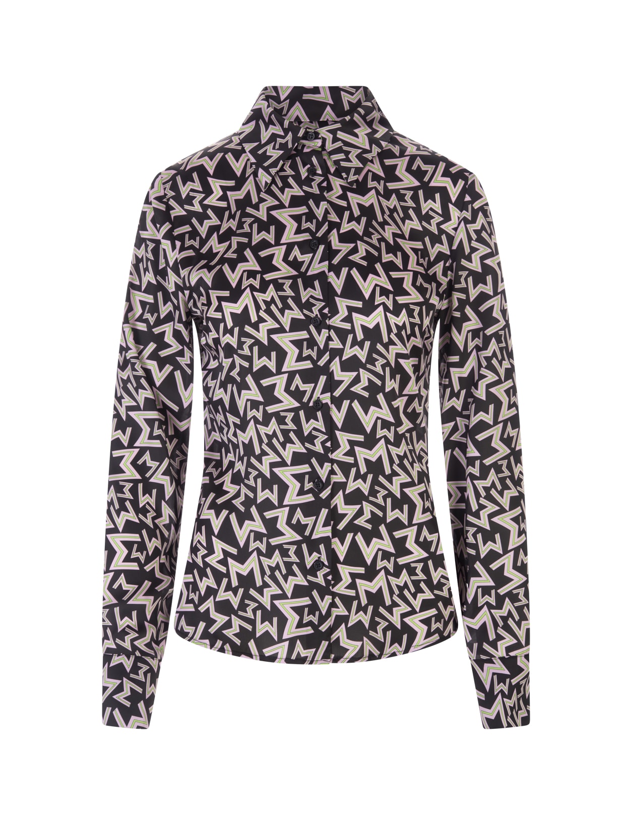 MSGM Woman Black Shirt With Contrast All-over m Print