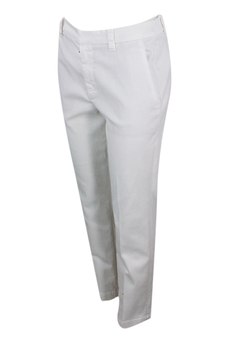 Shop Brunello Cucinelli Garment-dyed Stretch Cotton Drill Cigarette Trousers In White