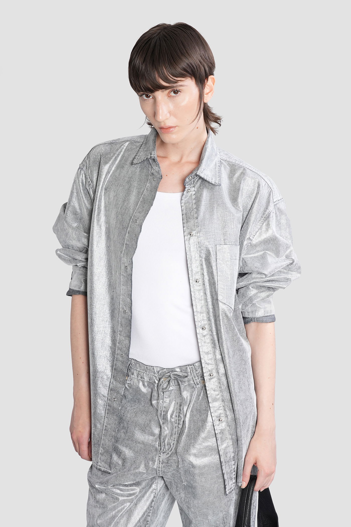 Darkpark Denim-effect Collared Shirt In Gray