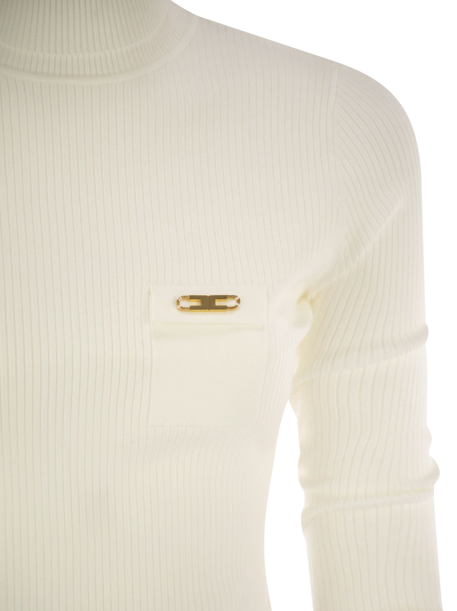 Elisabetta Franchi Ribbed Knit With Pocket In White