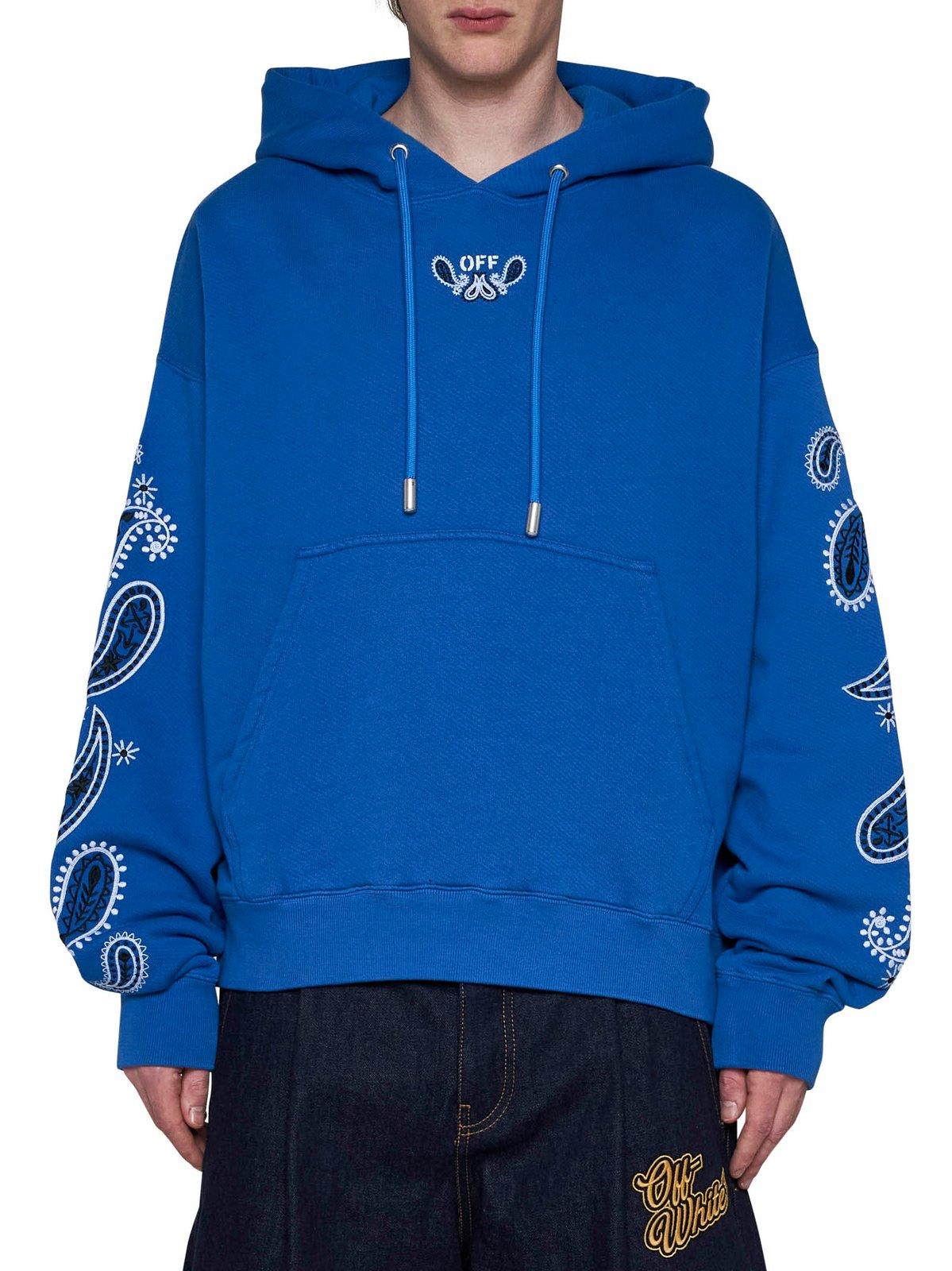 Shop Off-white Bandana-embroidered Drawstring Hoodie In Blue