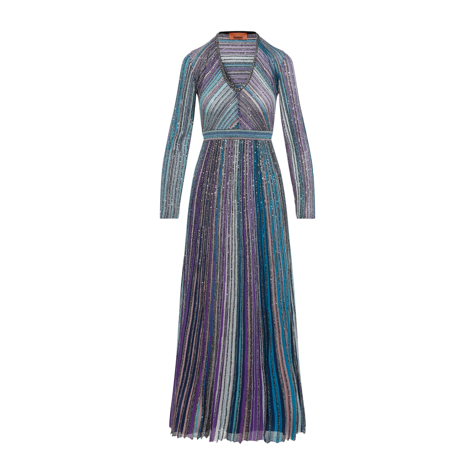 Shop Missoni Viscose Long Dress In Dark Tones Multi