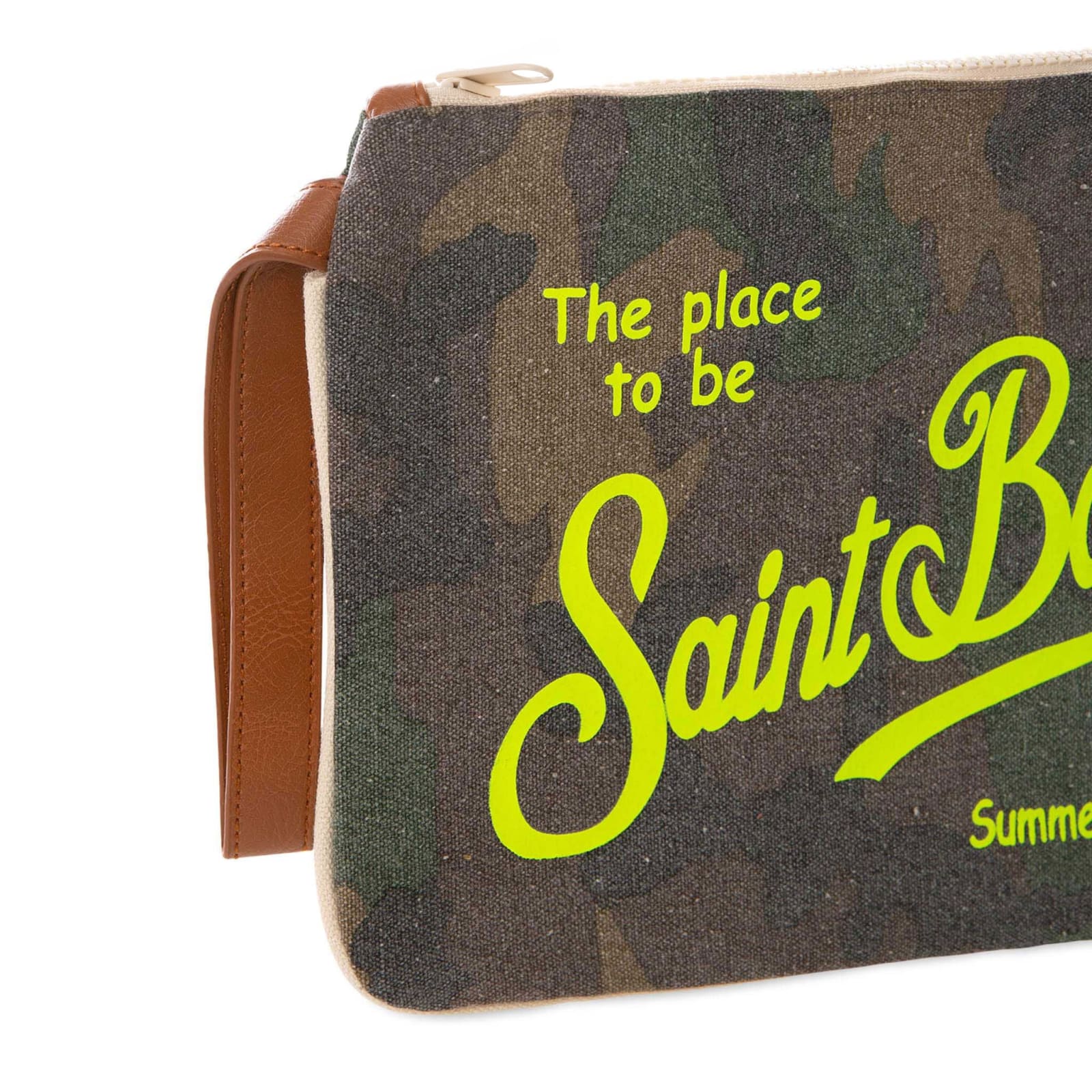Mc2 Saint Barth Parisienne Canvas Pochette With Camouflage Print In Green