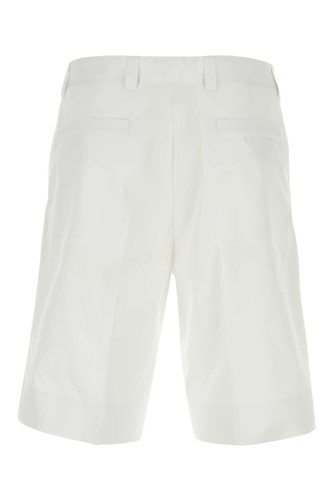 Shop Prada Belt-looped Straight-leg Shorts In Bianco