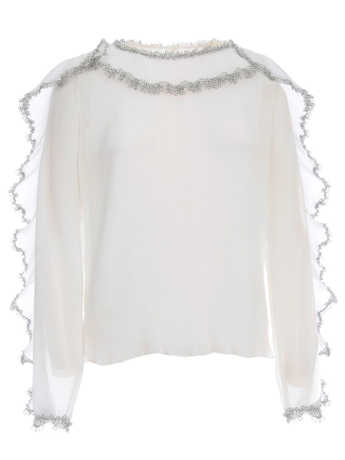 See By Chloé Sweater L/s Wide Neck W/flounce In White