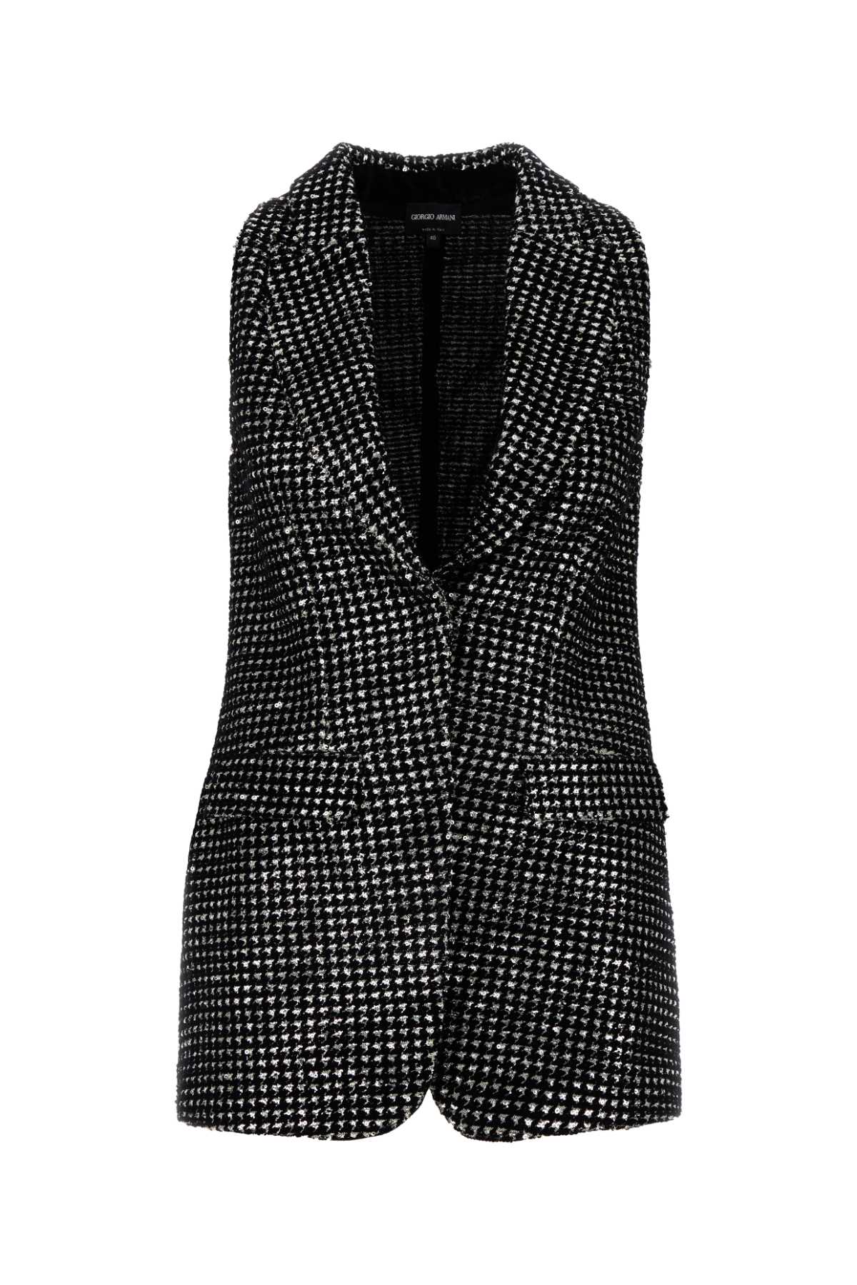 Giorgio Armani Textured Fabric Sleeveless Vest With Front Pockets In Black